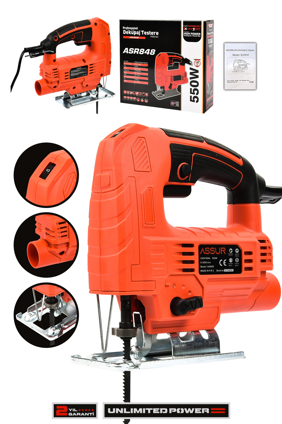 ASSUR Profesyonel 550w Devir Ayarlı Dekupaj Testere Makinesi