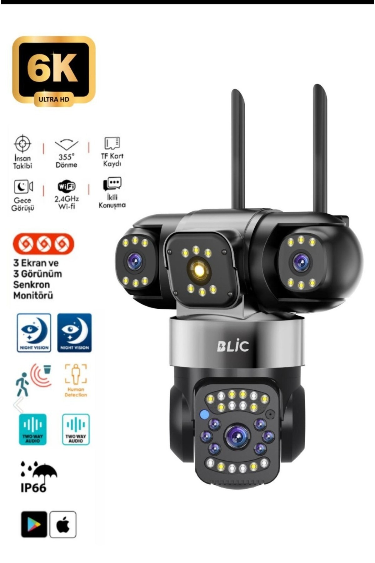 Blic Blm-74 6mp, Wifi, 3 Lens, Akıllı Kamera, Yapay Zeka, Insan