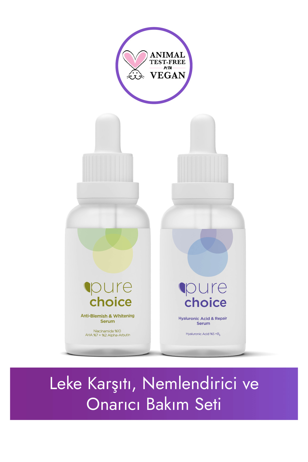 Pure Choice ست مراقبتی مرطوبکننده و ترمیمکننده ضد لک (ست ۲ عددی سرم ضد لک + سرم HA). — PC102