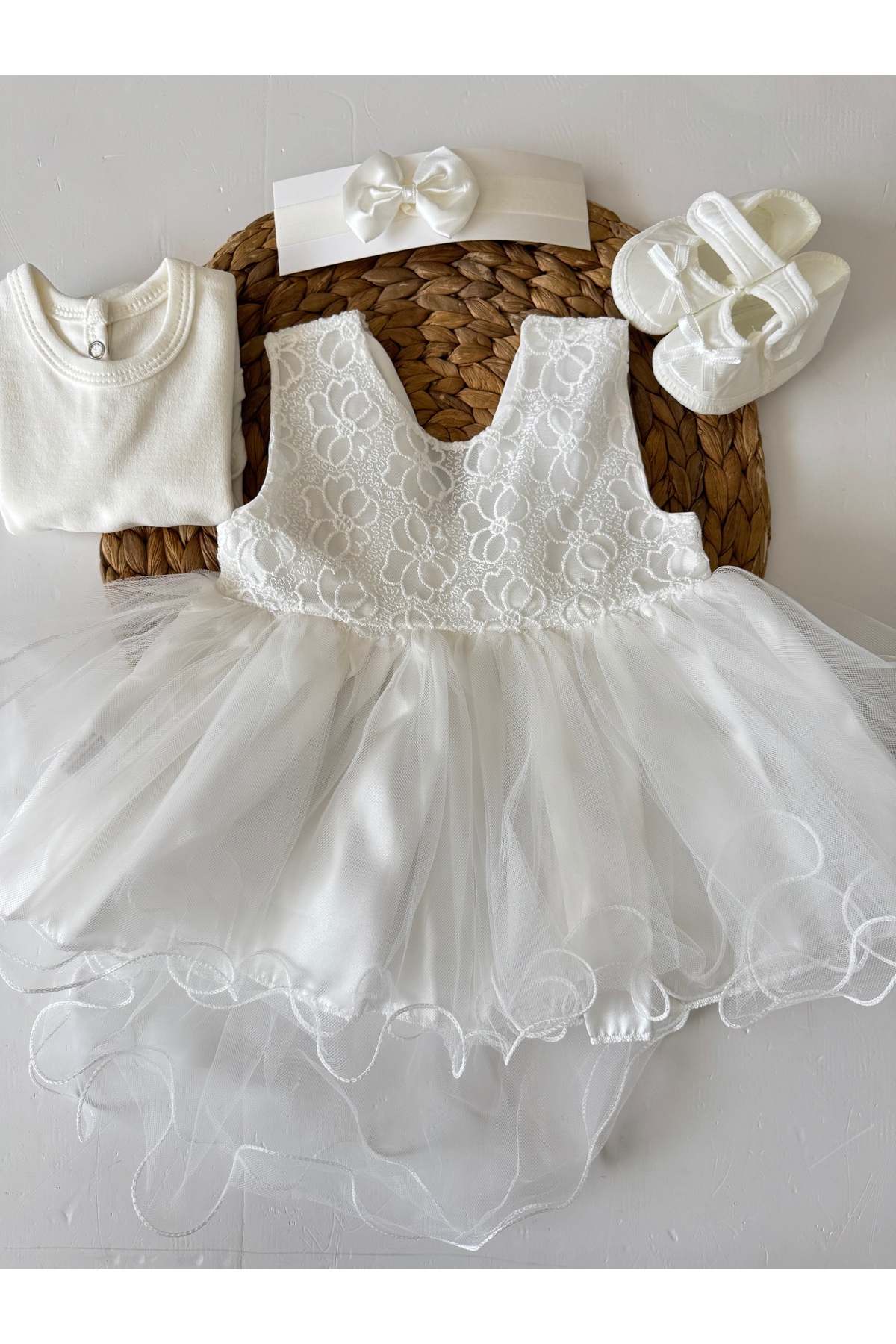 PİLEKİ BABY 0 4 Ay Yenidoğan Bebek Mevlüt Elbisesi Prenses Elbise Dantelli Gelinlik Elbise fotoğrafı 2 (önizleme)