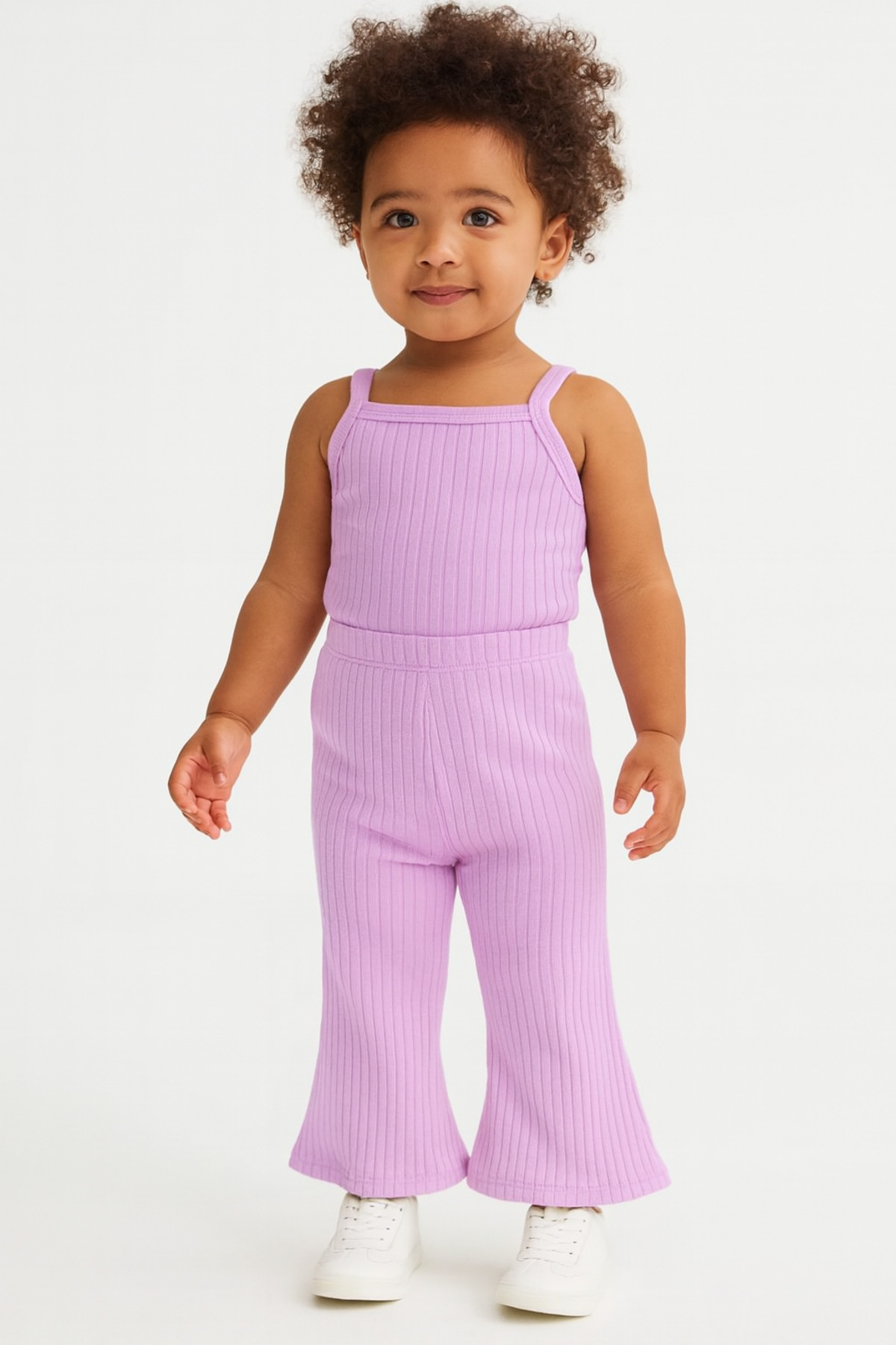 Girls Ribbed Bottom Top Spanish Set Lilac 100% Cotton Summer Drawstring Set