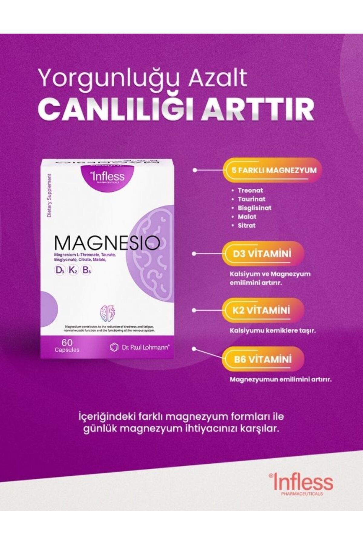 infless-Magnesium (Taurate, Bisglycinat, Malate, Citrate, L-Treonate) 60 Capsules Containing B6 Supplementing Food 4