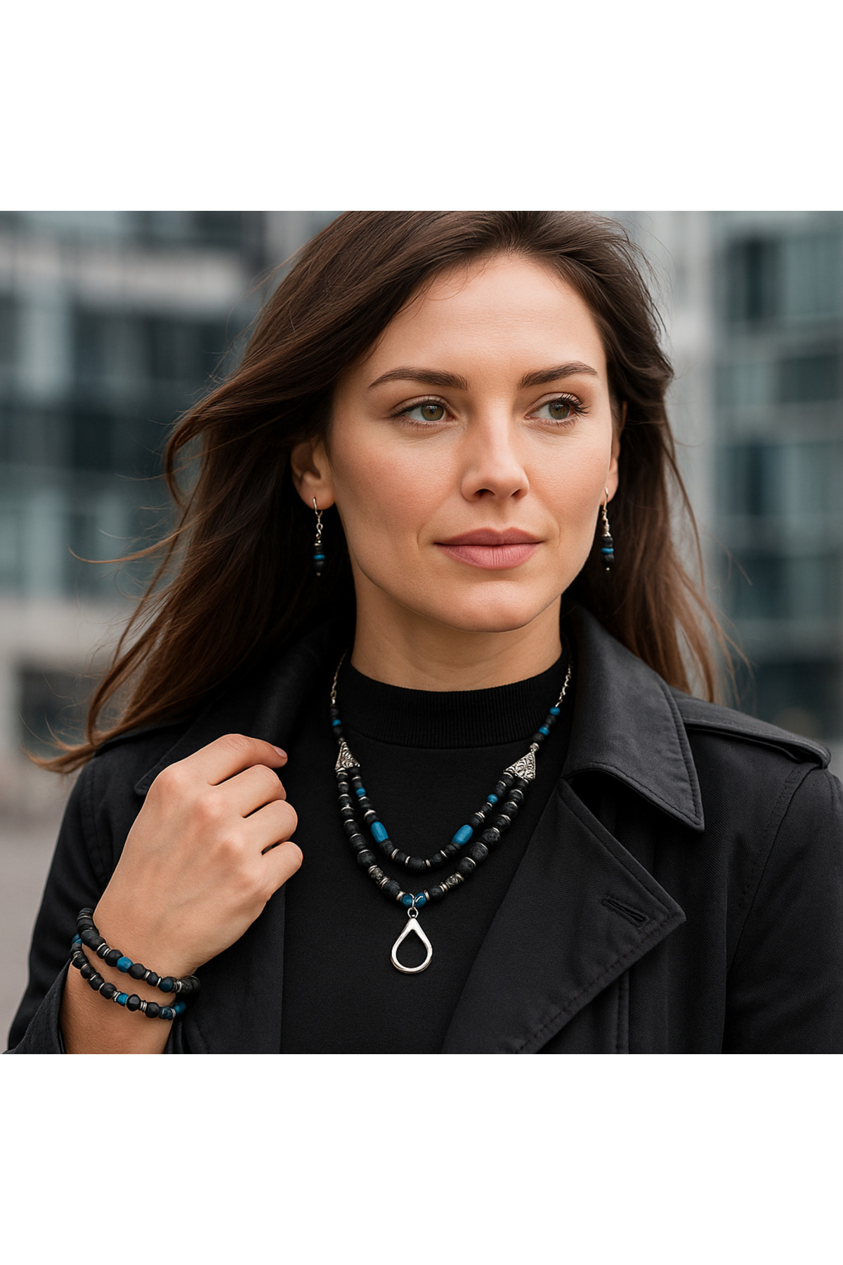 Asteria Elite Lav Taşı Mavi Akik Iletişim Ve Denge Takı Seti