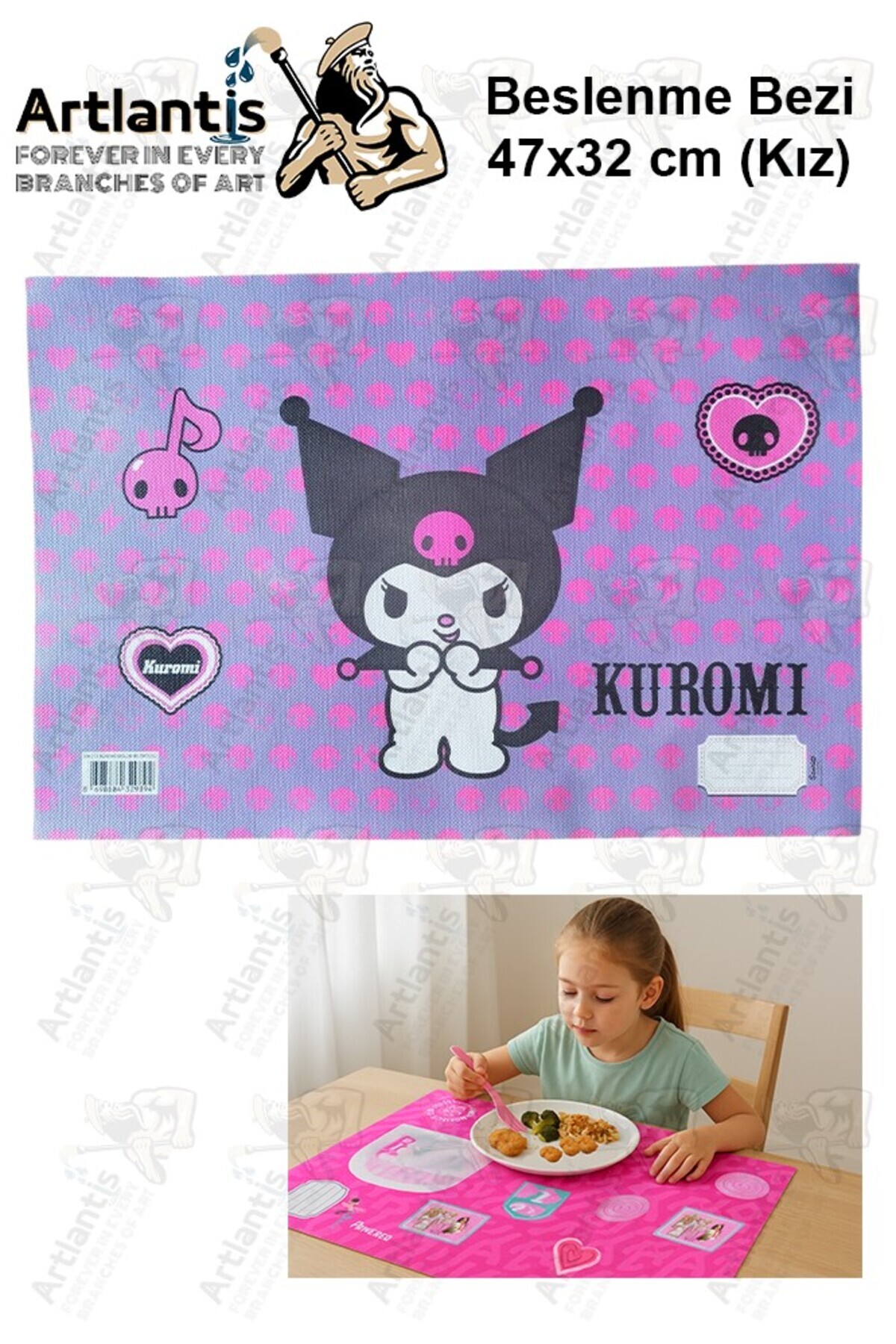 Artlantis Beslenme Bezi Kız Modeli Yıkanabilir 32x47 cm 1 Adet Beslenme Örtüsü Okul Öncesi Kreş Anasınıfı İlko