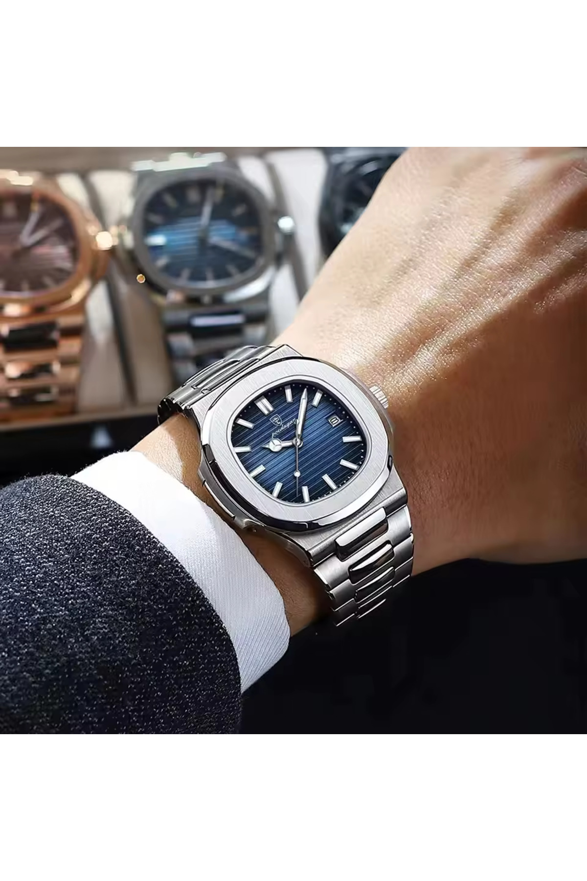 پوئداگار کلیپ مخفی سبز فولادی اشرف تک مردانه ساعت