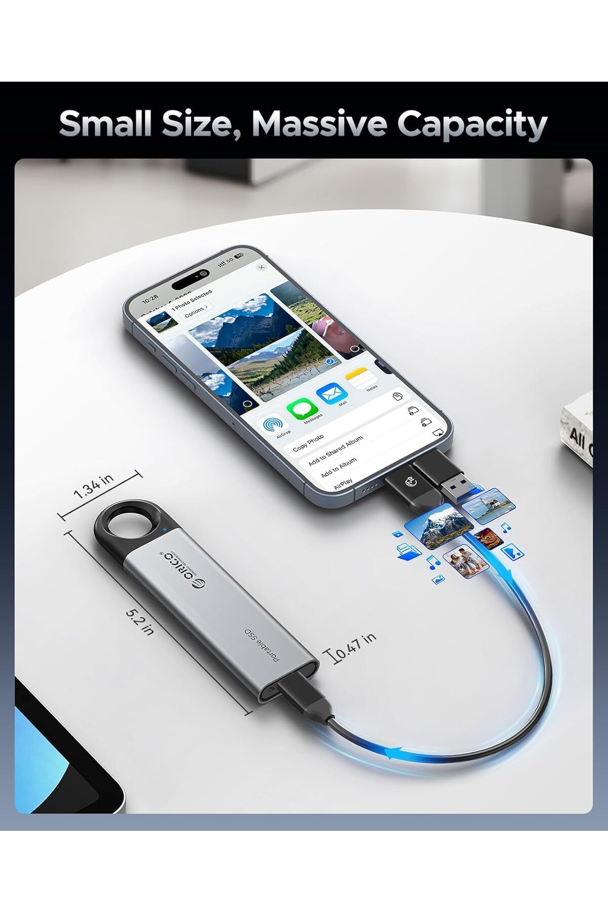 Orico-محرك أقراص SSD خارجي بسعة 1 تيرابايت بسرعة تصل إلى 1050 ميجابايت/ثانية، بتصميم فتحة معلقة، محرك أقراص ذو حالة صلبة محمول، منفذ USB C&A 2 بوصة 3