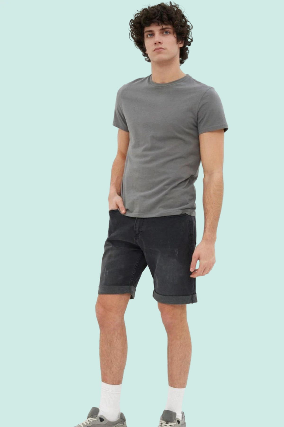 Erkek Moda Denim Kot Şort Slim Fit Dar Paça Pamuk Günlük Kullanım Hafta Sonu Yazlık Şort