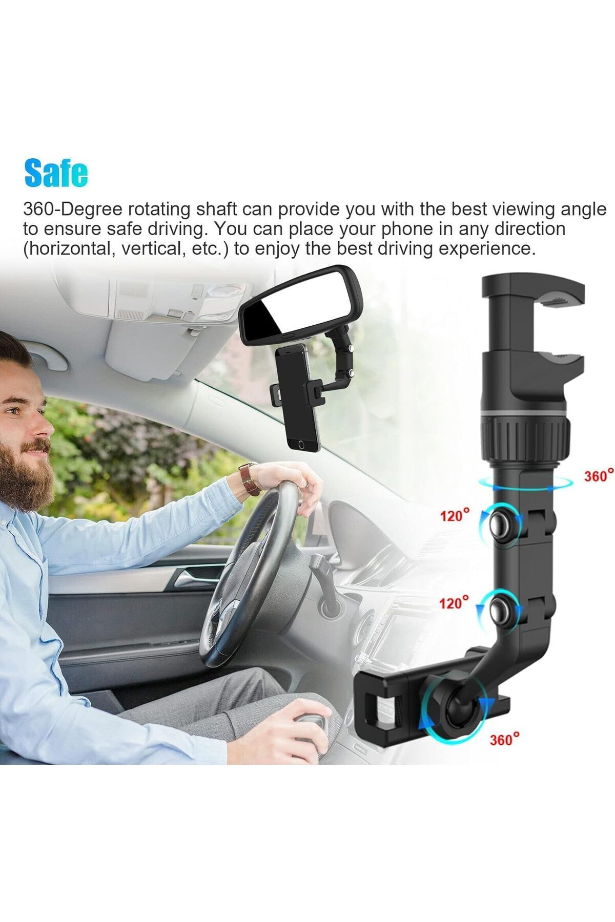 erorex-Universal Car Phone Mount, Rear View Mirror Holder, Adjustable Arm, 360 Rotation, Compatible 5