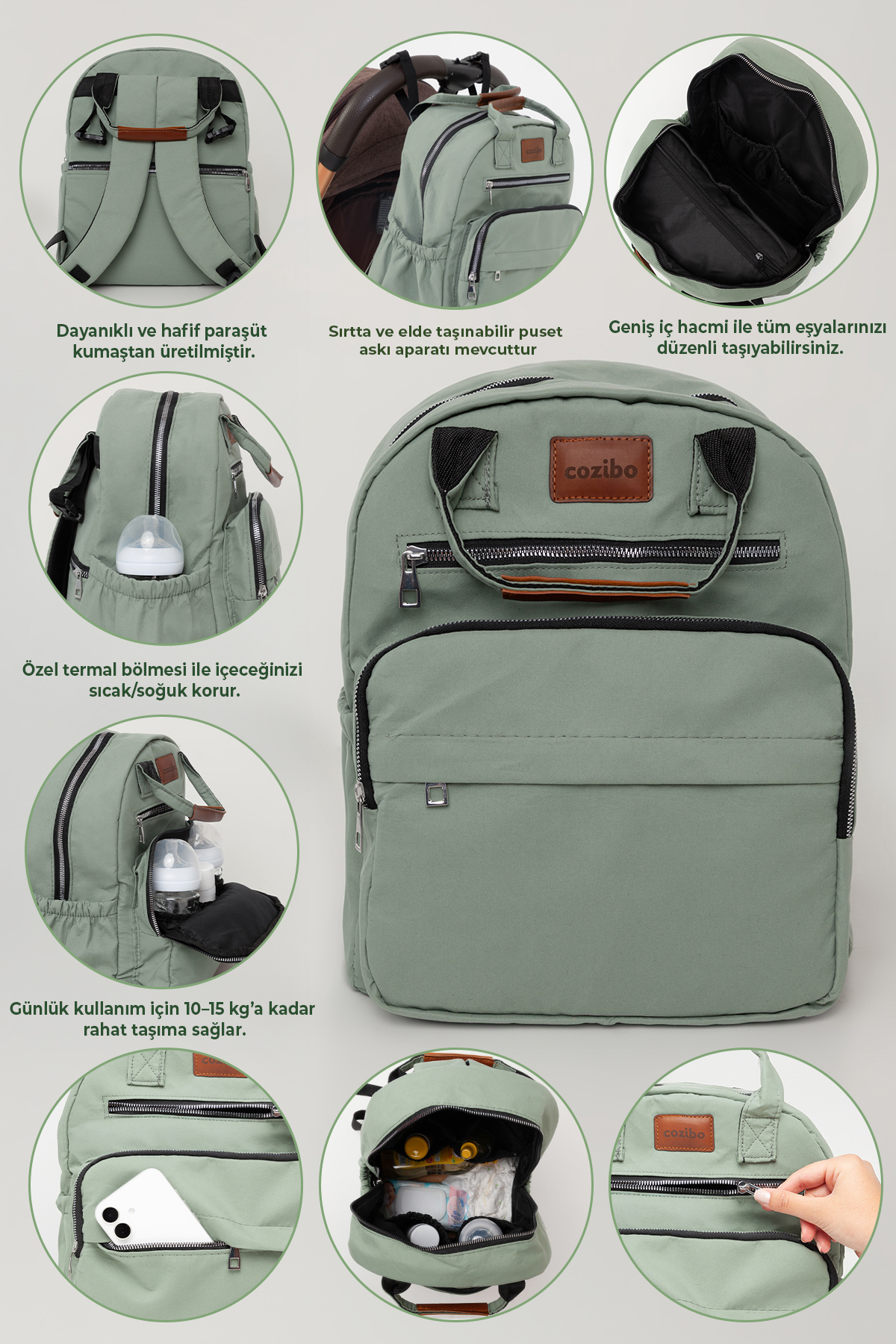 Cozibo Anne Bebek Bakım Sırt Çantası Biberon Termoslu Sıvı Geçirmez Bebek Çantası fotoğrafı 4 (önizleme)