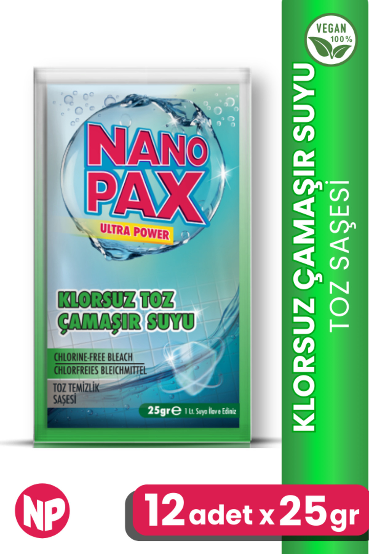 KLORSUZ ÇAMAŞIR SUYU TOZ TEMİZLİK SAŞESİ (12 adet X 25gr)