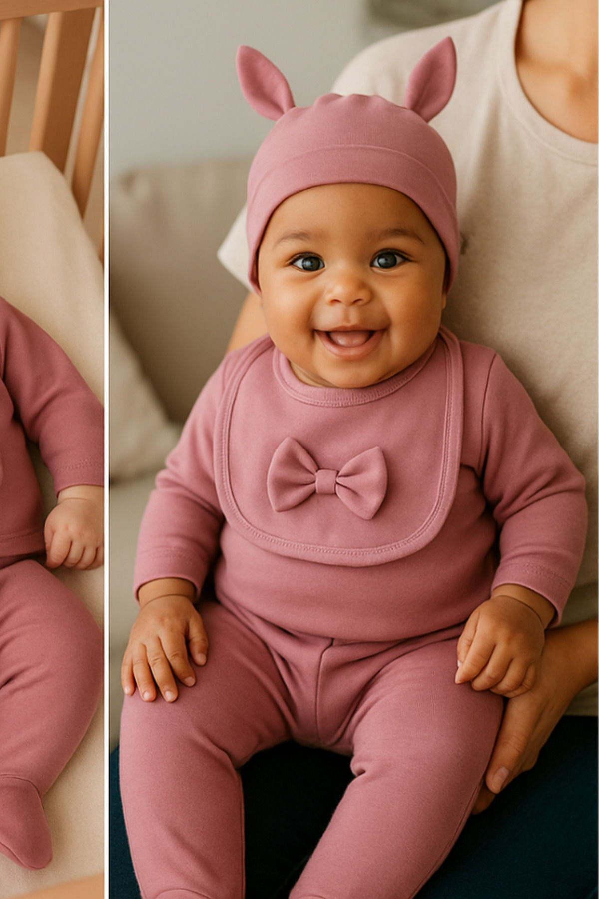 Bamoola for Babies Organik Kız Bebek Tavşan Desenli 5'li Tulum Hastane Çıkışı Yenidoğan Kıyafet Mama Önlüğü fotoğrafı 6 (önizleme)