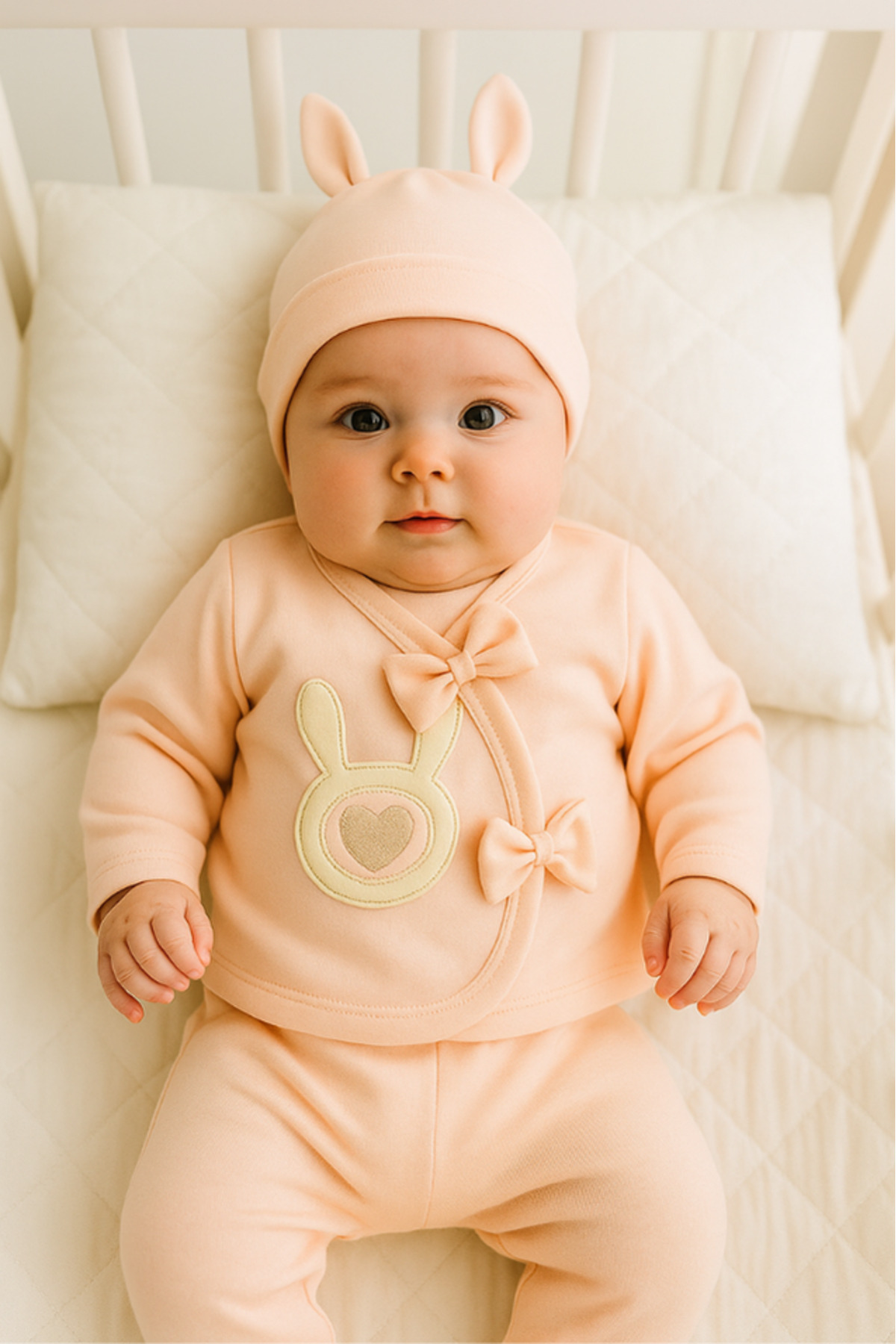 Bamoola for Babies Organik Kız Bebek Tavşan Desenli 5'li Tulum Hastane Çıkışı Yenidoğan Kıyafet Mama Önlüğü fotoğrafı 3 (önizleme)