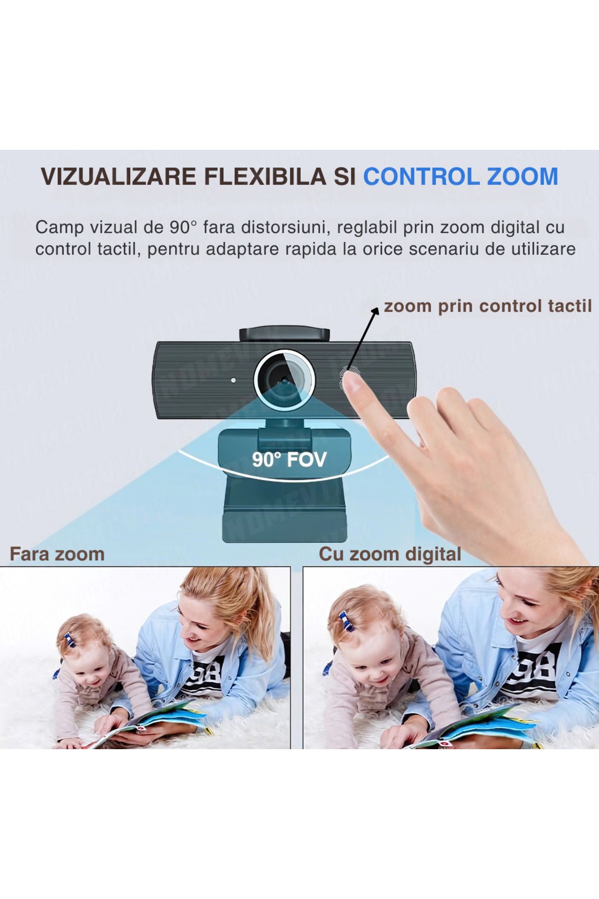 INOMEVIX-Camera web 4K UHD, Autofocus, Zoom 8X, Microfon dual, USB-C, Plug & Play 6