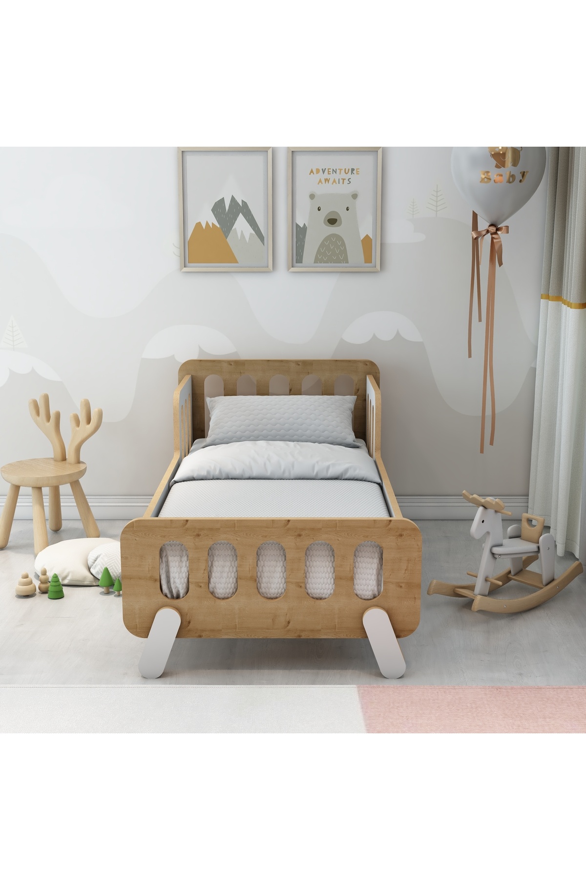 Jest Dekor Konsept Somfy Montessori Ahşap Bebek Yatağı/Çocuk Yatağı/ Demonte /60 cm x 120 cm fotoğrafı 3 (önizleme)