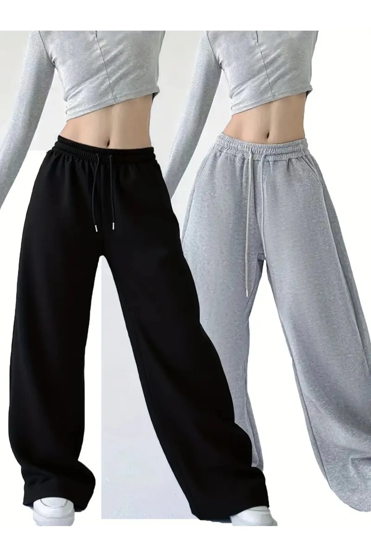 berfmoda KADINN SİYAH VE GRİ 2 ADET BOL PAÇA EŞOFMAN ALTI RAHAT KALIP YENİ SEZON