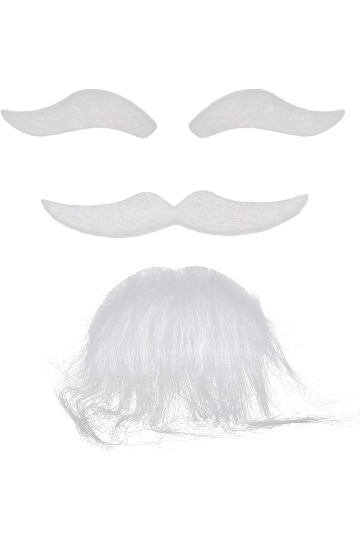 İstangül Butik-White Color Self-Adhesive False Beard Mustache and Eyebrow Set 4