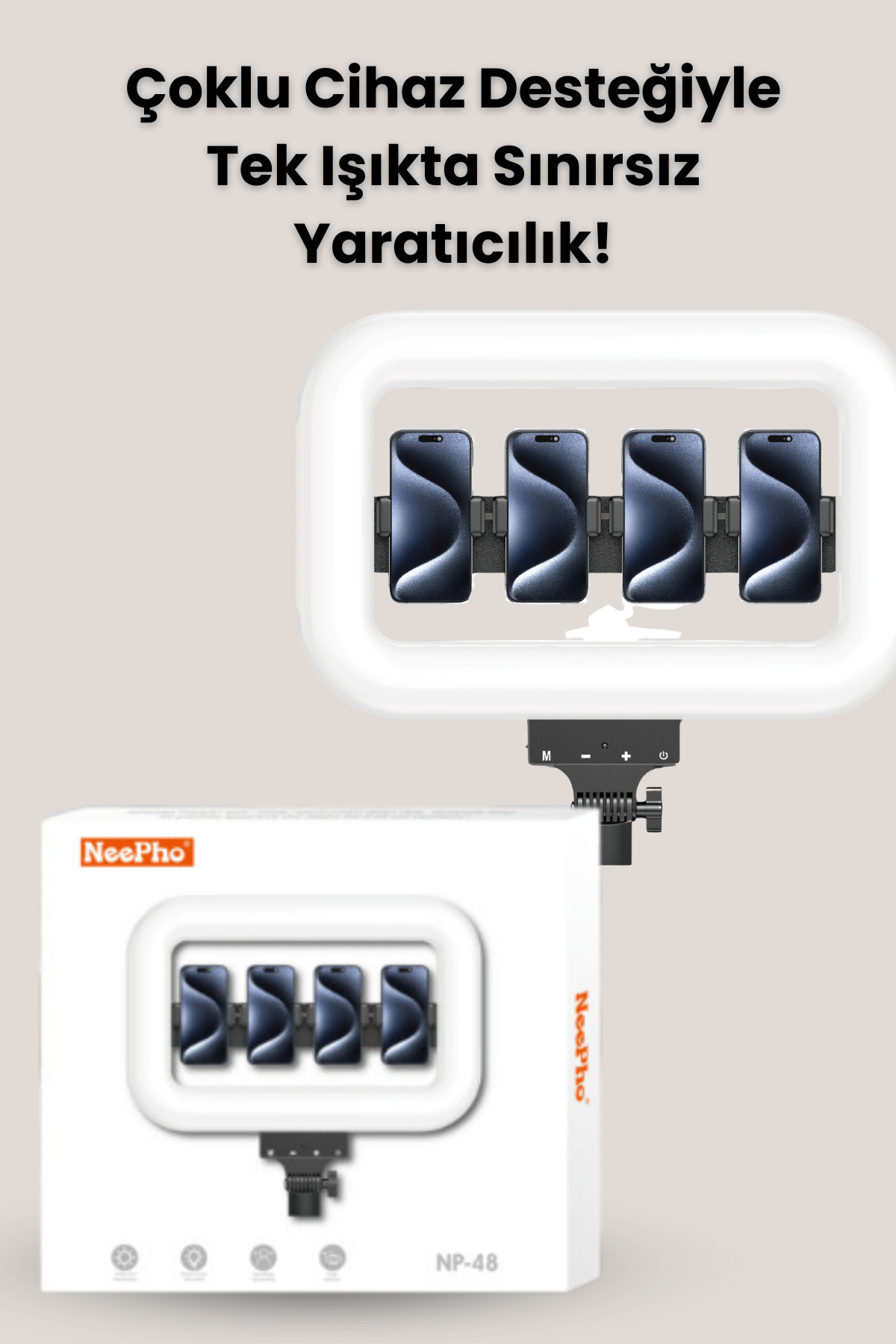 Çift Lensli 4 Cihaz Uyumlu Profesyonel Ring Light