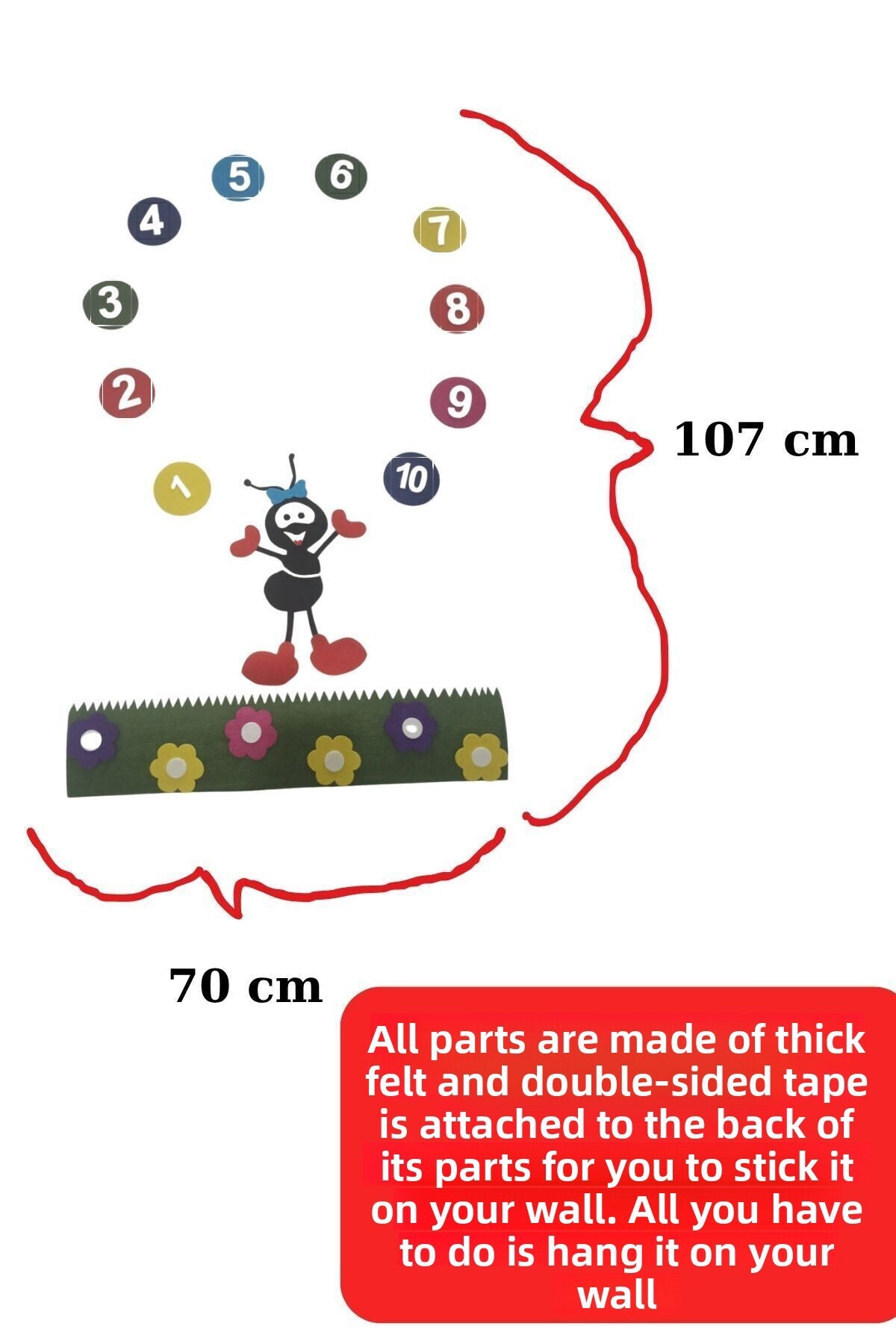 نمد تخته اعداد – تخته آموزشی اعداد از نمد برای پیش‌دبستانی و مهدکودک (۱۰۷×۷۰ سانتی‌متر)