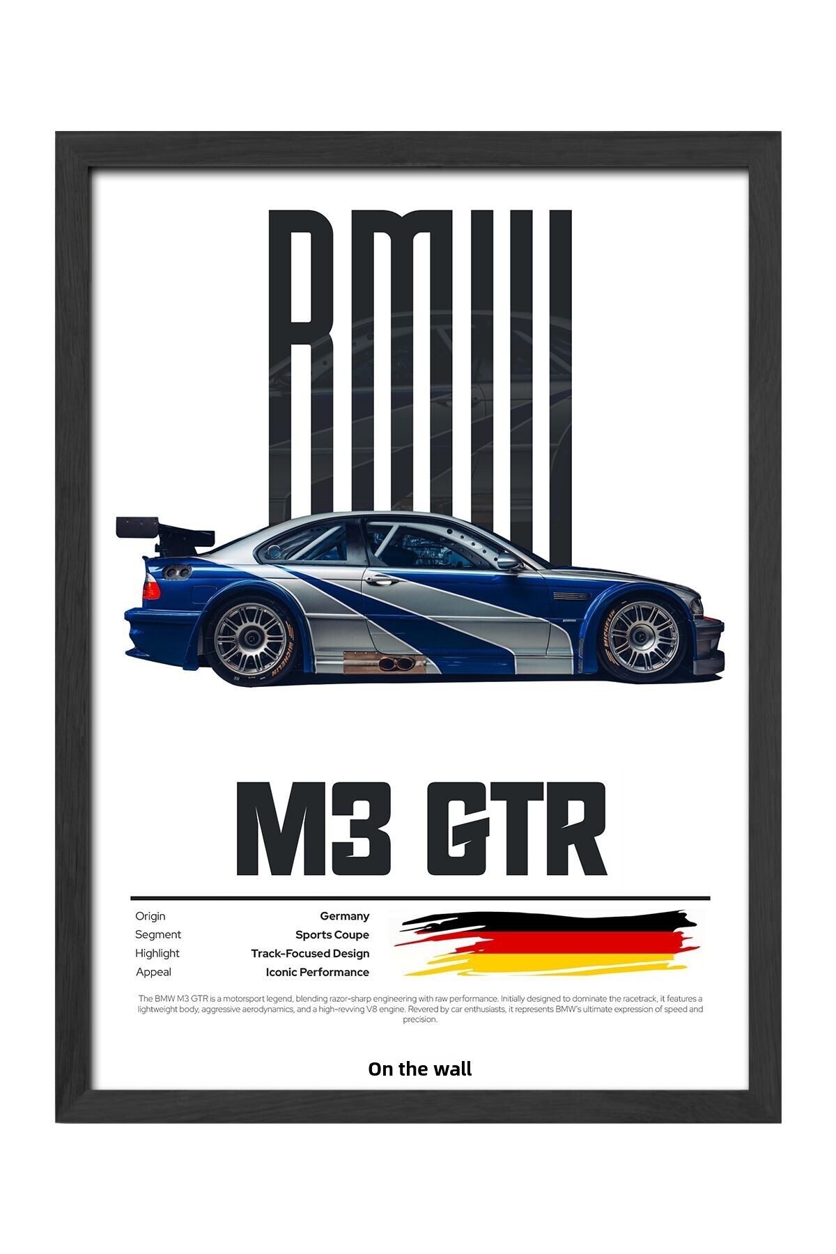 Duvarda Bmw M3 Gtr Car Black Wooden Framed Poster, Decorative Wall