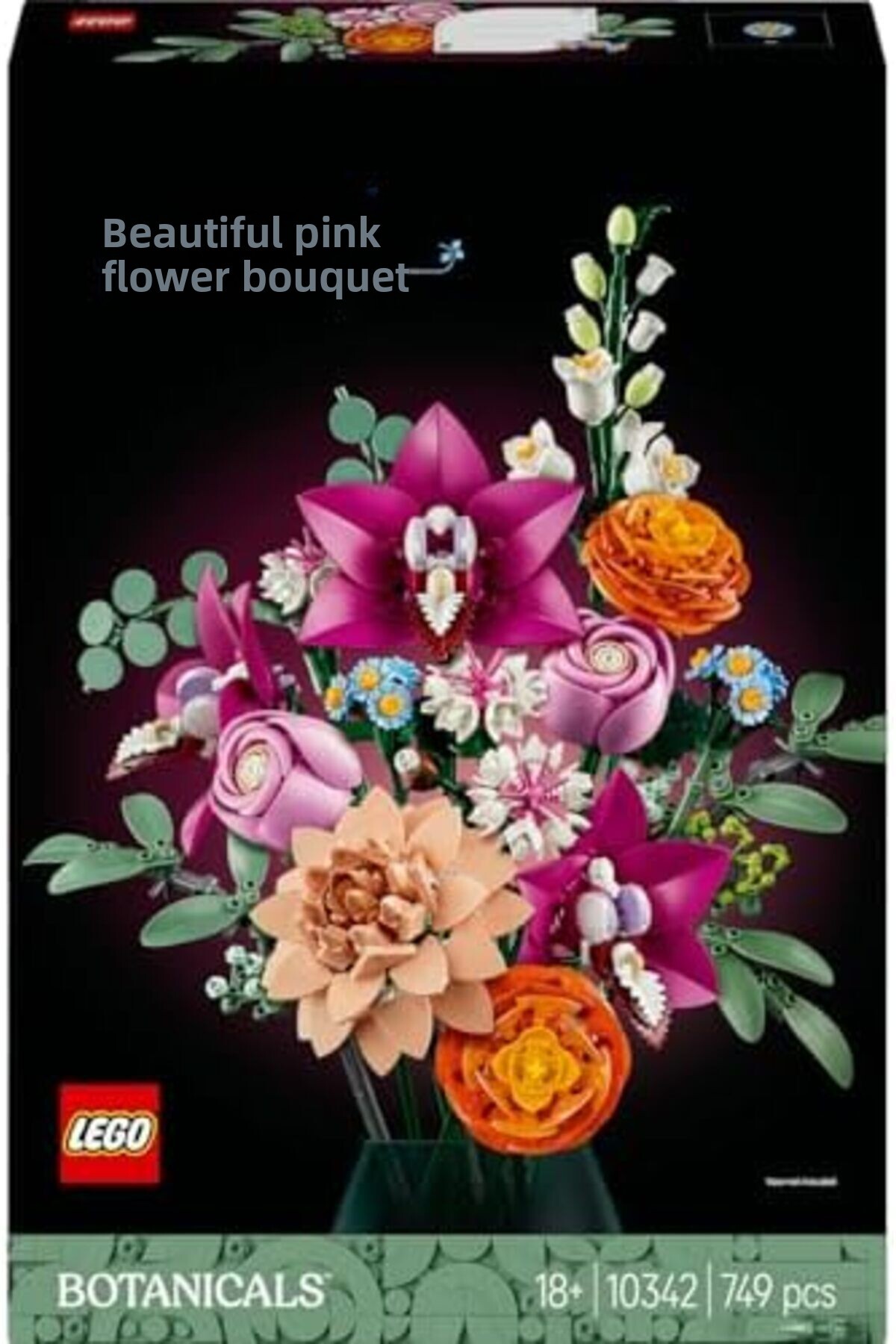 Jptrshop گیاهان دارویی دسته‌گل صورتی ۱۰۳۴۲ – گل رز، بابونه، ارکیده، آقطی سیاه برای بزرگسالان