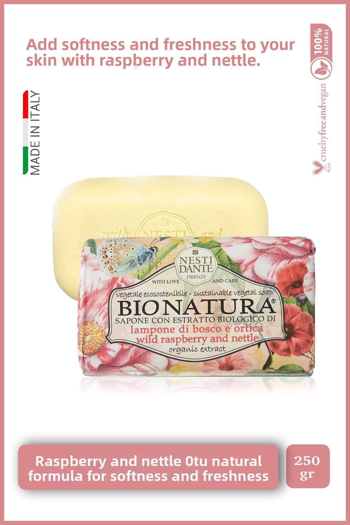 Nesti Dante-Bio Natura Bush Raspberry & Netttle Solid Soap 250Gr |   Softener |   Raspberry and Nettle 1