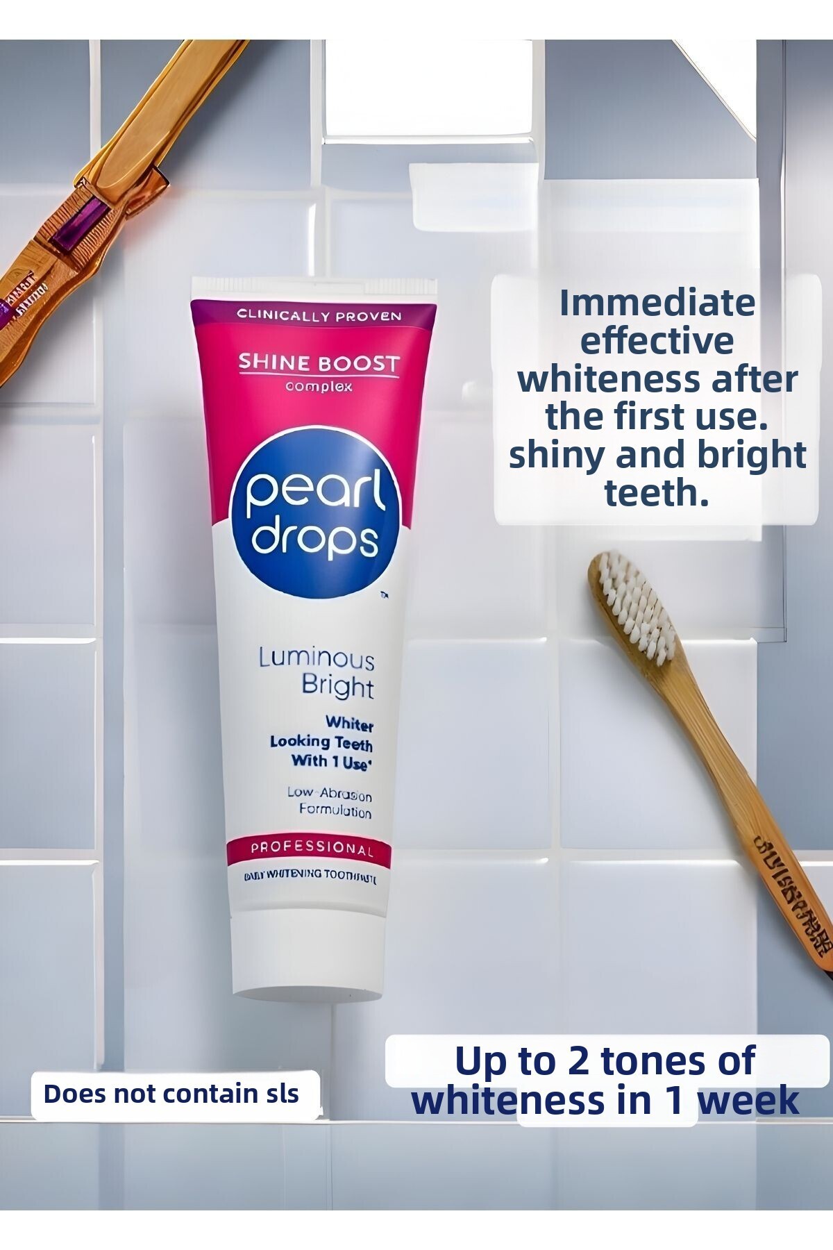Pearl Drops-Luminous -2 Pieces. Instant, Radiant, Bright and Whitening Toothpaste in 1 Week 75ml 3