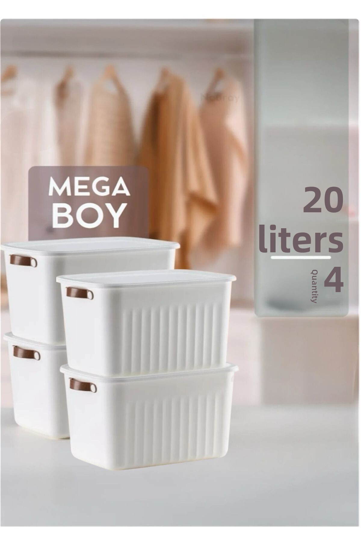Bayev-Set of 4 White 20 Lt Boxsis Mega Size Multi-Purpose Box with Lid Closet Organizer Organizer-Hobby Box 2