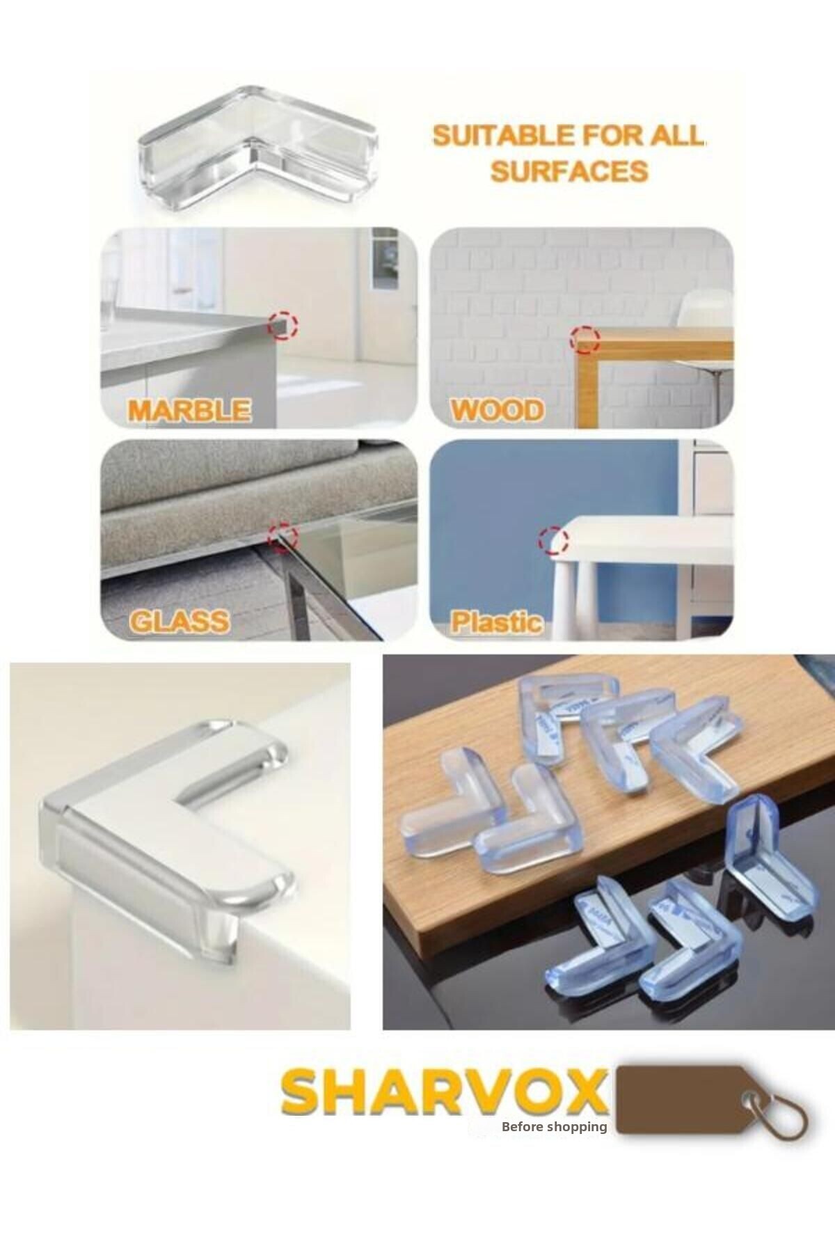 Sharvox-4-Piece Transparent Silicone Corner Protector – Protect Table, Coffee Table and Furniture Edges for Baby and Child Safety 1