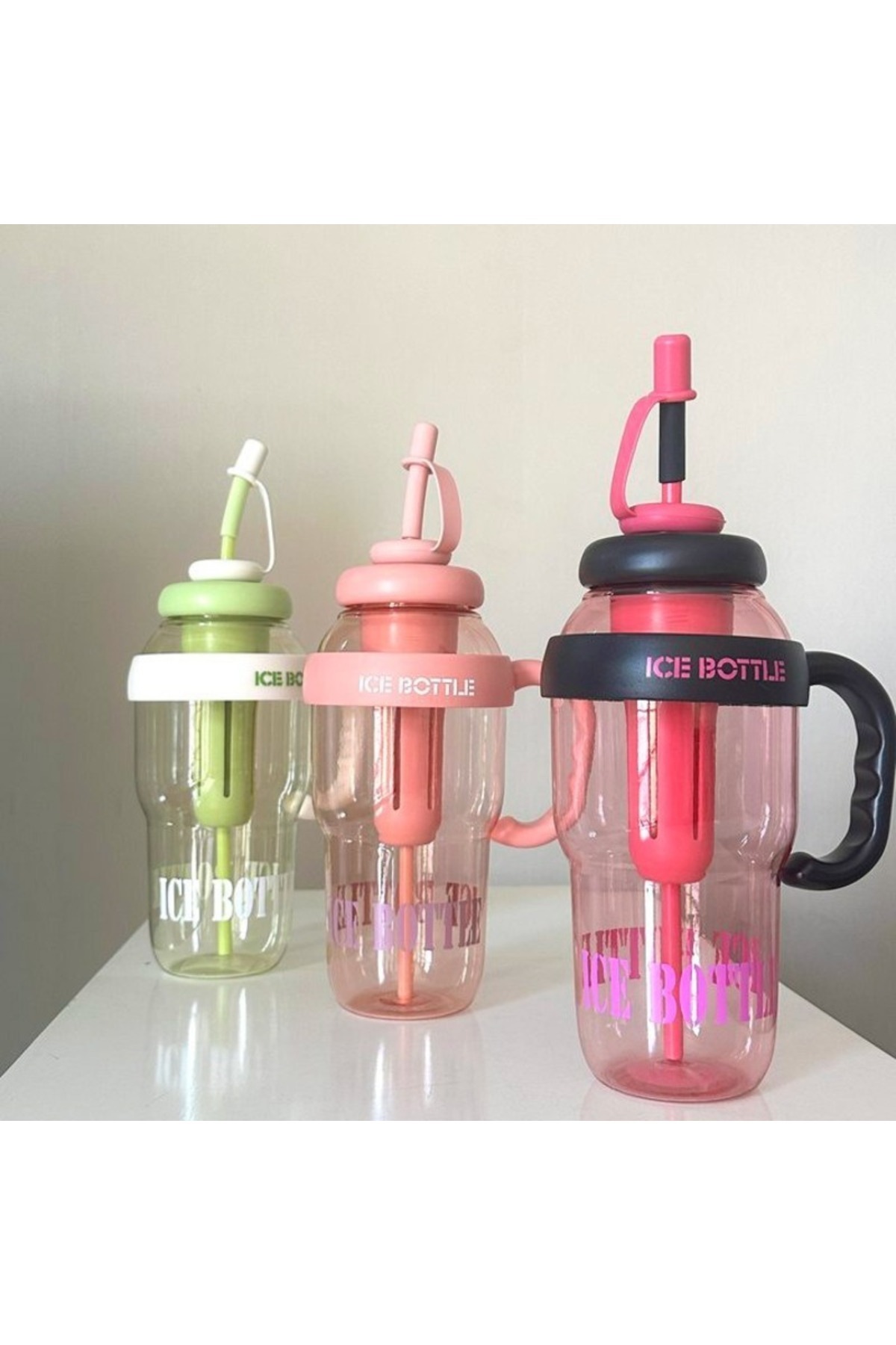 btm home-Ice Cream Designed Water Bottle with Straw – 1.3 Liter Large Volume, Transparent Color Flask, Leak-Proof Lid 7