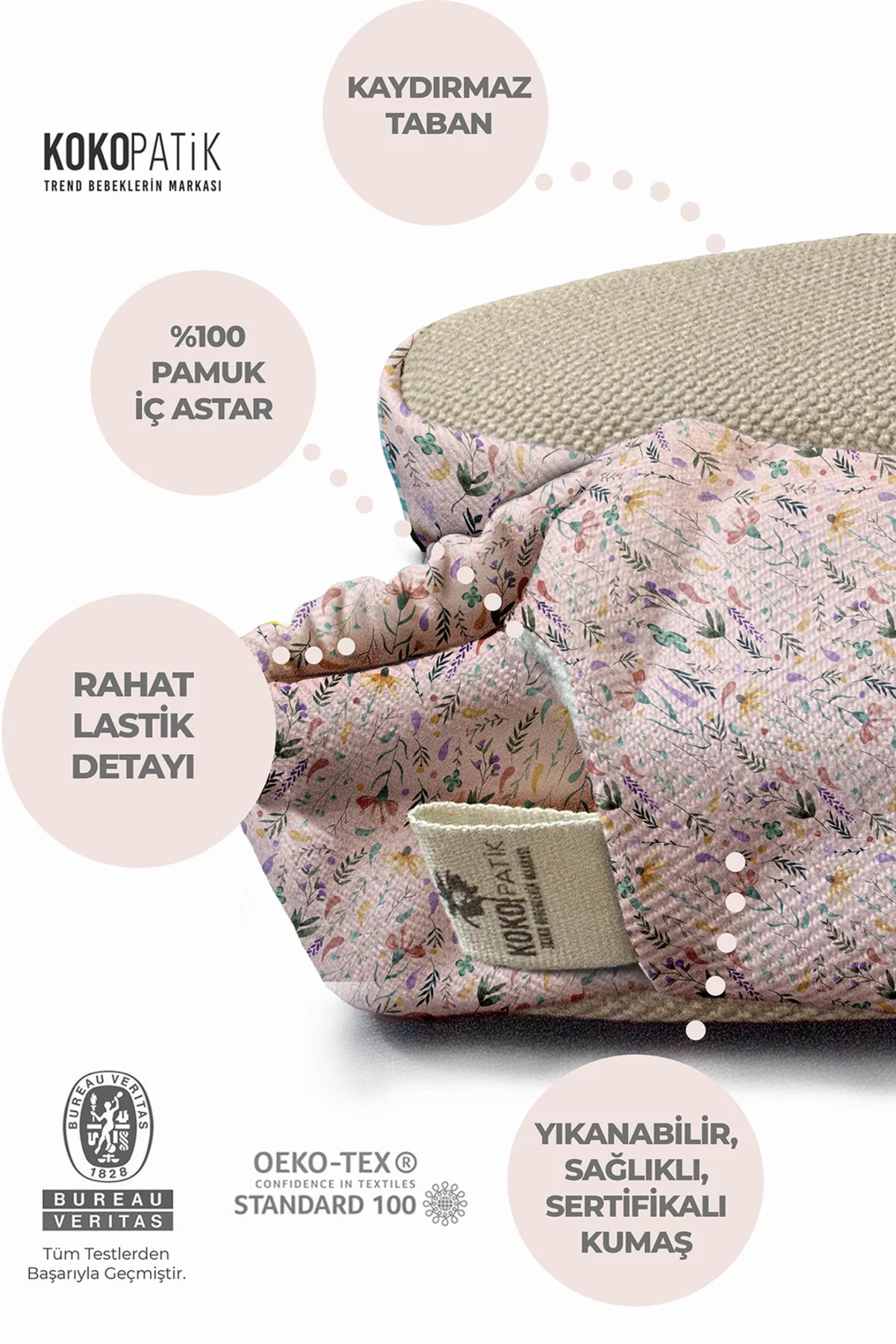 Kokopatik ,kaydırmaz Taban,organik Pamuklu Ev Kreş Patiği,pembe Bahar Desenli Patik fotoğrafı 2 (önizleme)