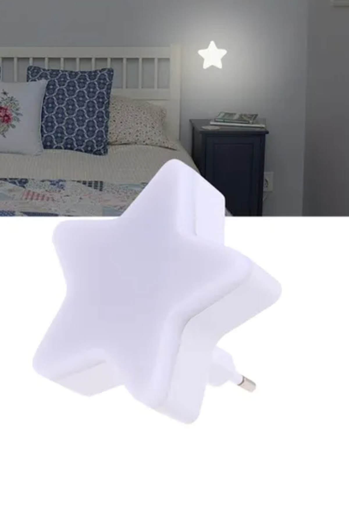 Ecuy Mini Yıldız Gece Lambası LED Sensörlü Priz Işık Bebek Çocuk Yatak Odası Için Gece Işığı Beyaz Işık fotoğrafı 2 (önizleme)