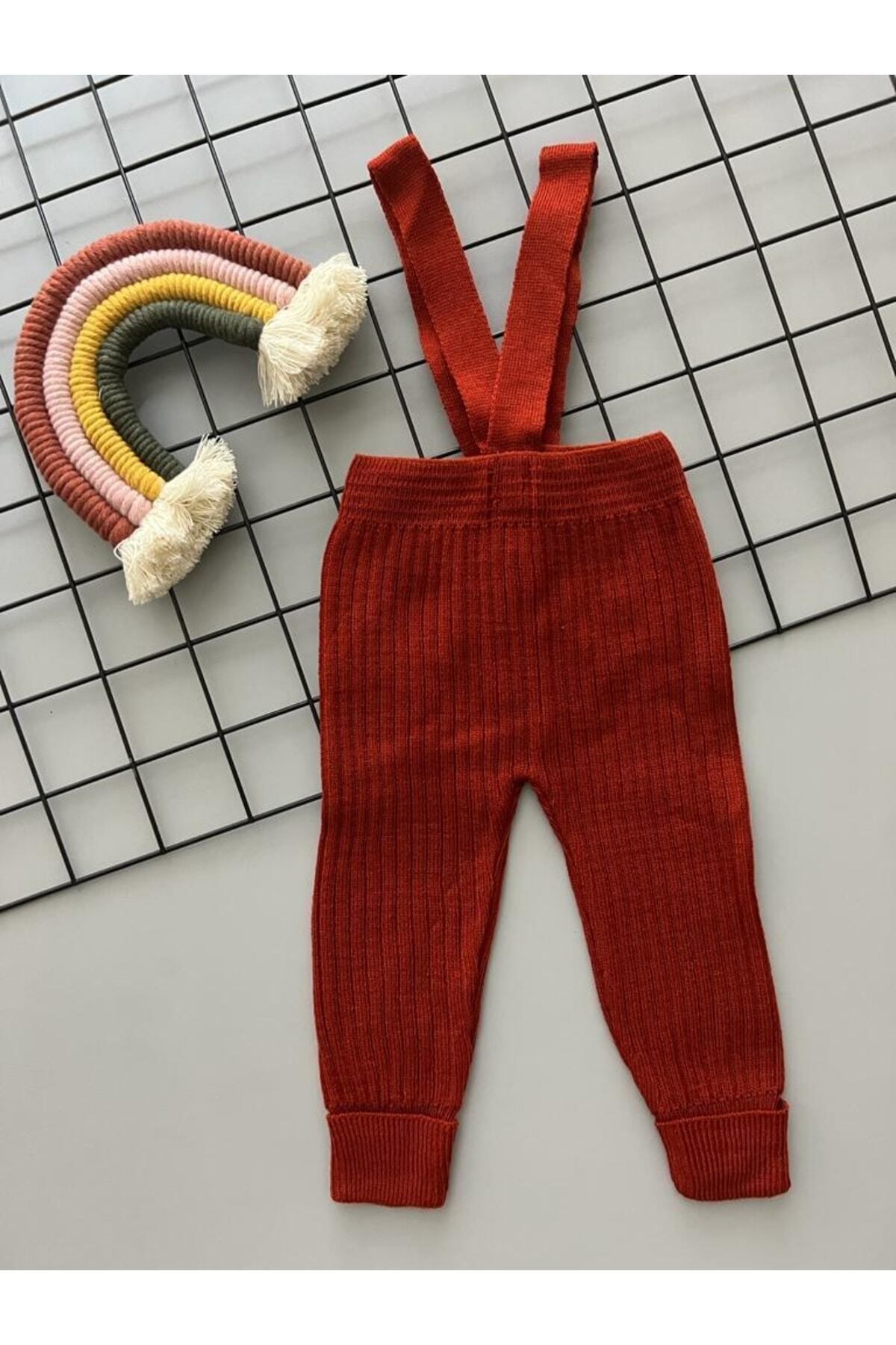 Sparrow Laurel Kiremit Rengi Yüksek Bel Önden Çapraz Askılı Ayarlanabilir Fitilli Bebek Triko Tayt fotoğrafı 3 (önizleme)