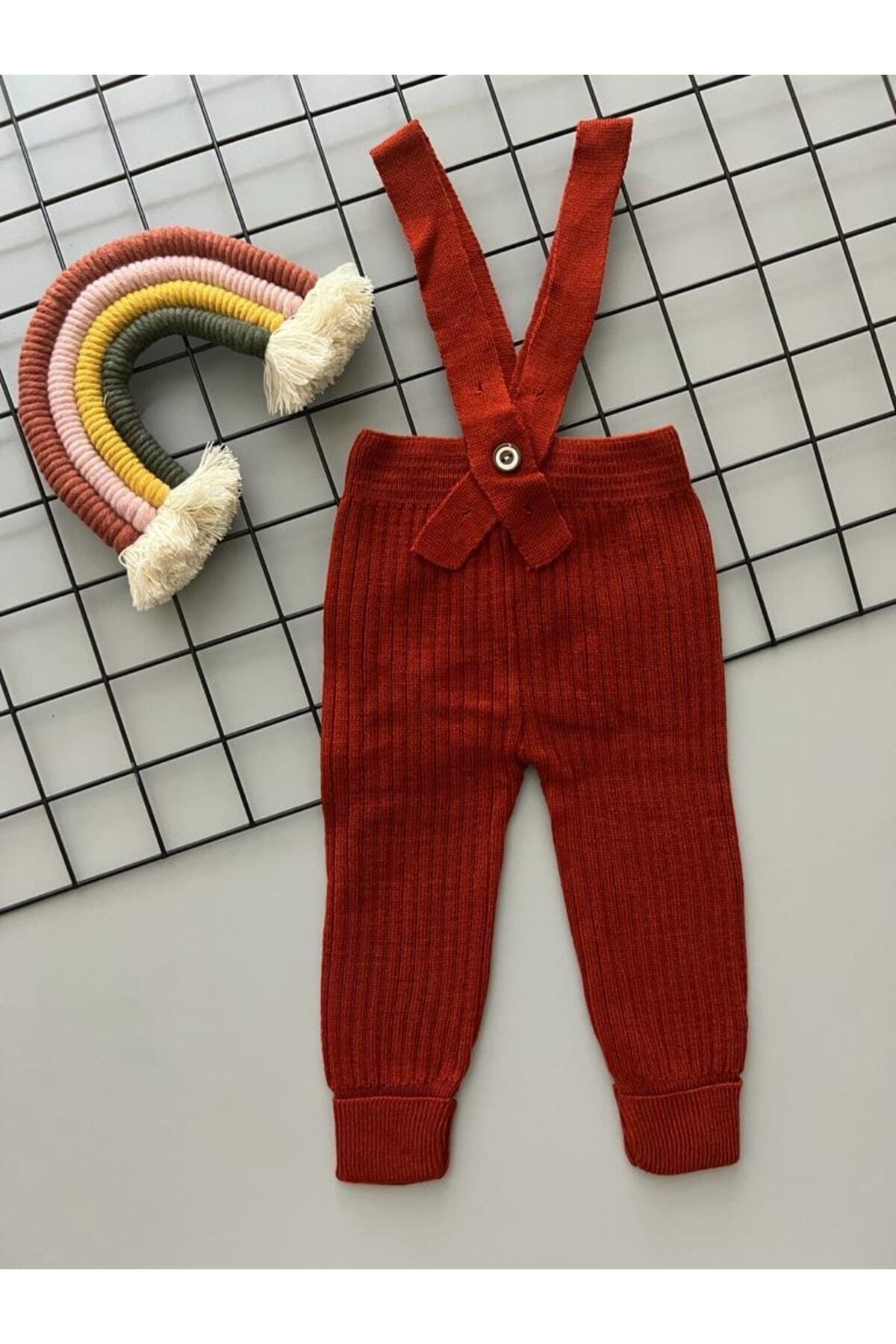 Sparrow Laurel Kiremit Rengi Yüksek Bel Önden Çapraz Askılı Ayarlanabilir Fitilli Bebek Triko Tayt fotoğrafı 4 (önizleme)