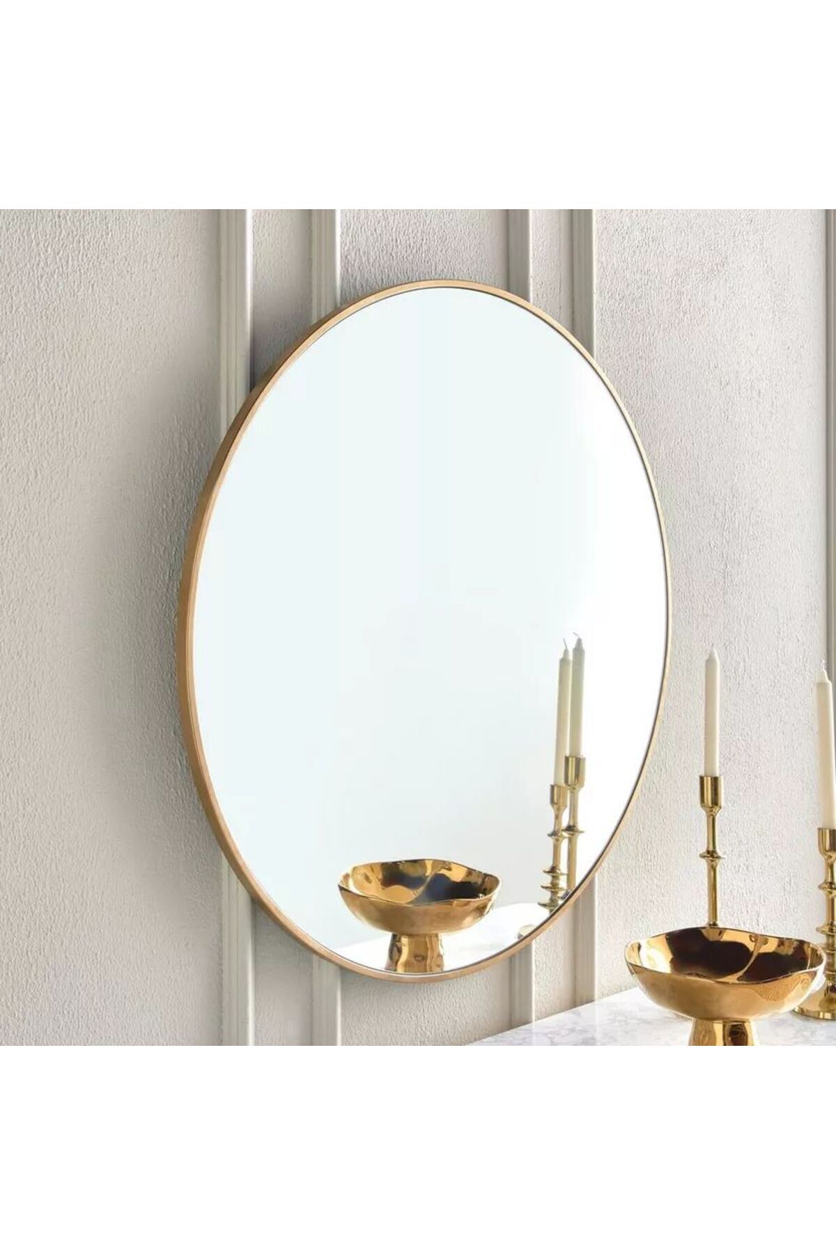 مرآة دائرية جدارية بحافة ألومنيوم نحاسي, للصالة أو...