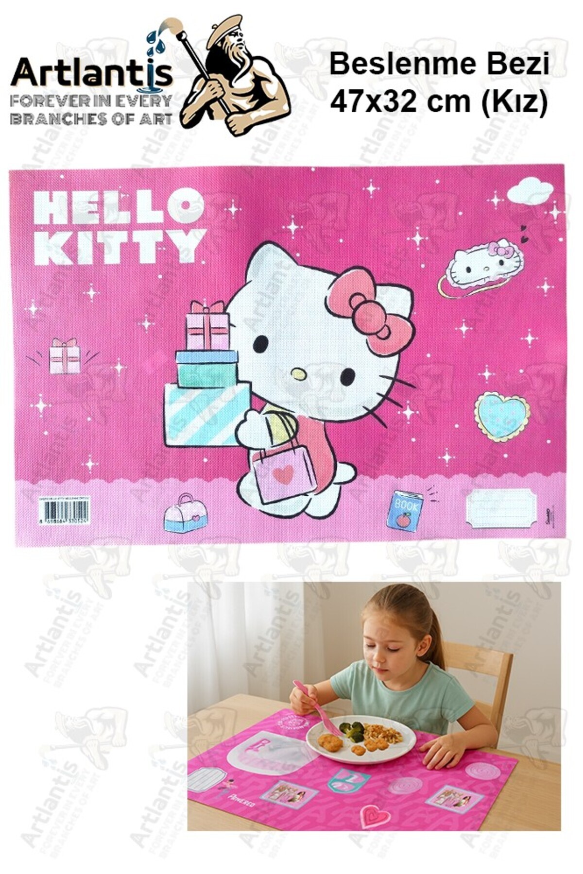 Artlantis Beslenme Bezi Kız Modeli Yıkanabilir 32x47 cm 1 Adet Beslenme Örtüsü Okul Öncesi Kreş Anasınıfı İlko