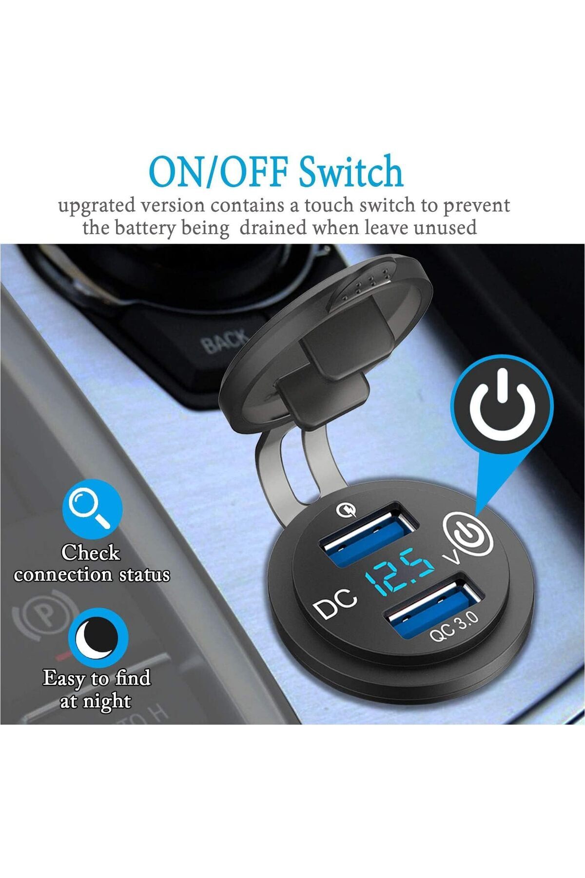 erorex-شاحن سيارة USB Qc 3.0، مقبس ولاعة سجائر، مخرج طاقة 12 فولت/24 فولت، فولتميتر رقمي LED 6