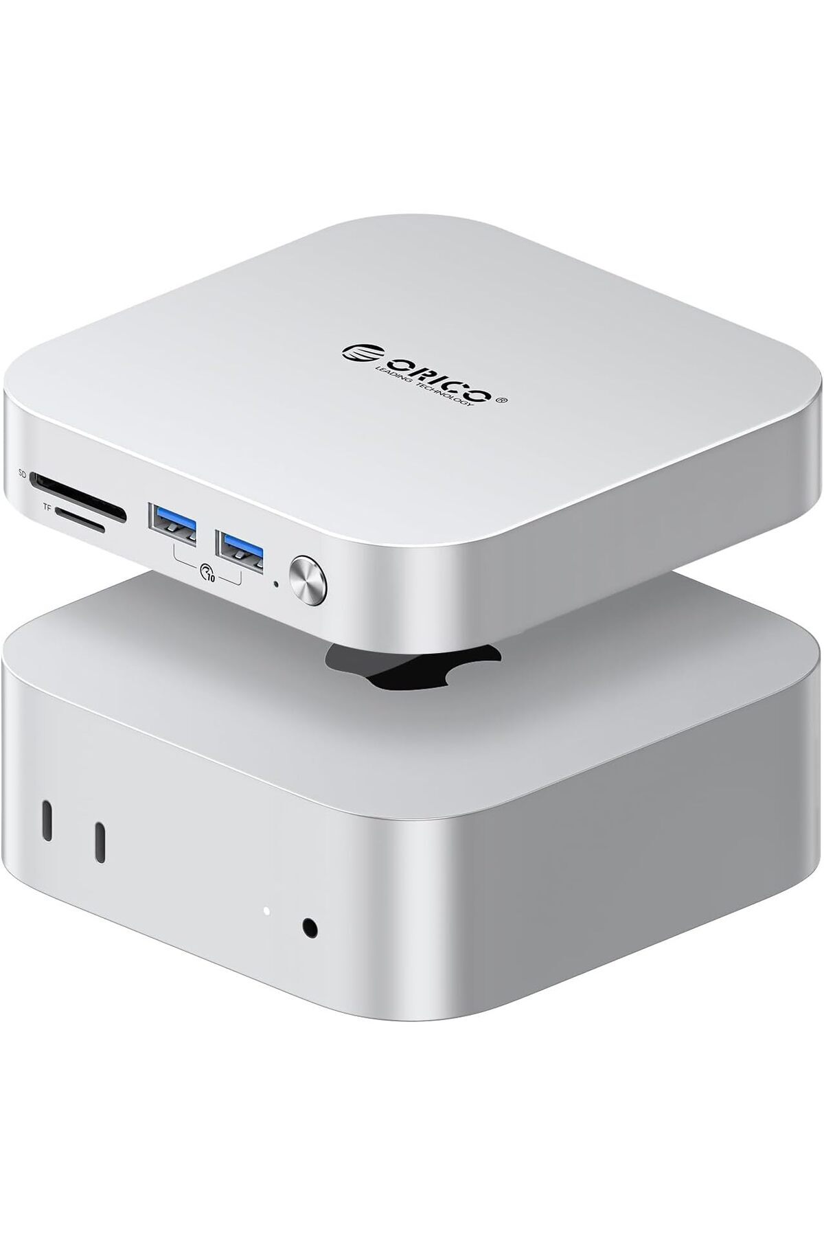 Orico-MiniLink Mac mini M4 Dock & Stand, Aluminium USB C Hub with SSD Housing for M.2 NVMe/SATA, 2 U 1