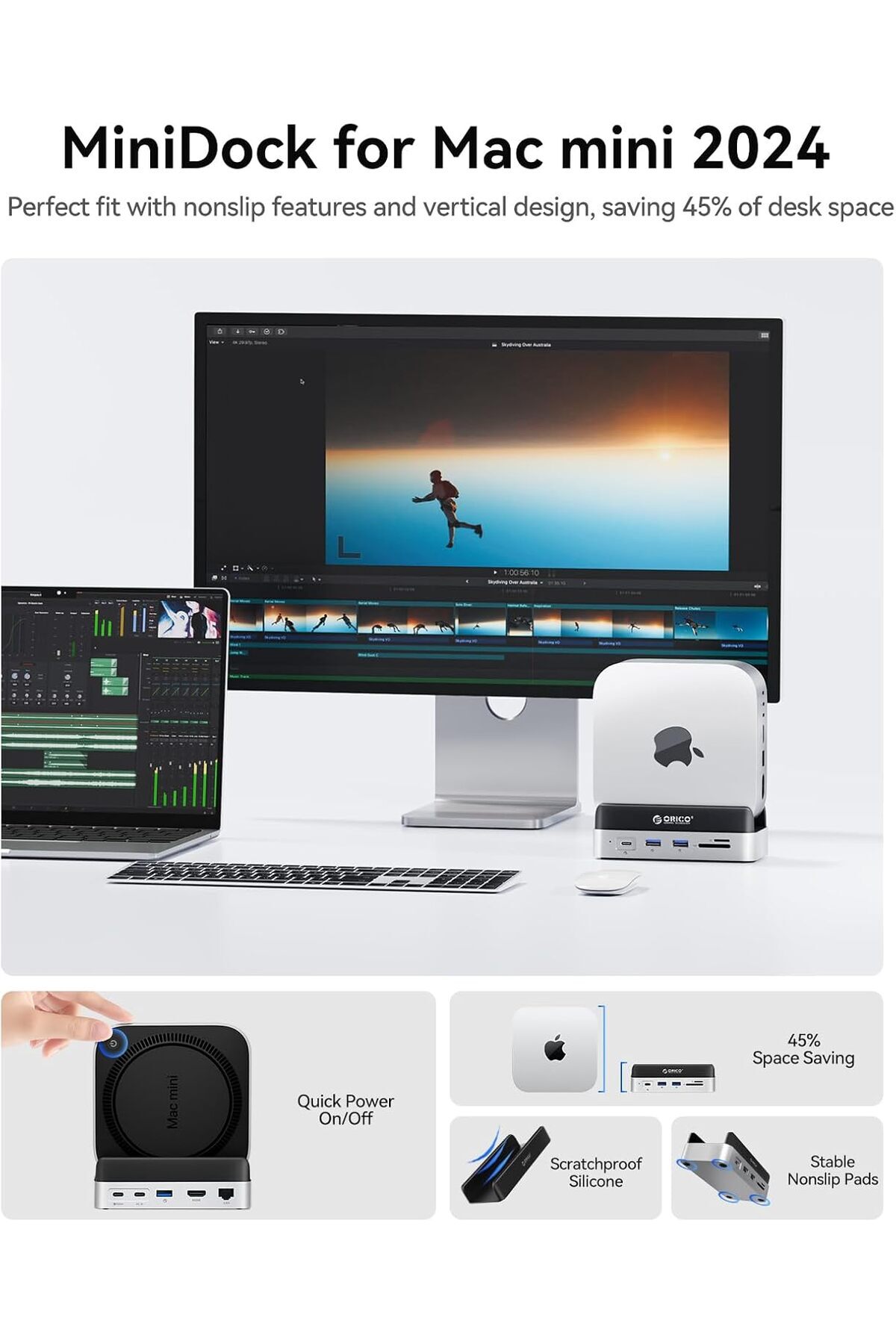 Orico-توافق MiniDock مع Mac Mini M4، موزع USB-C من الألومنيوم 10 في 1 مع حاوية SSD M.2، 10 3
