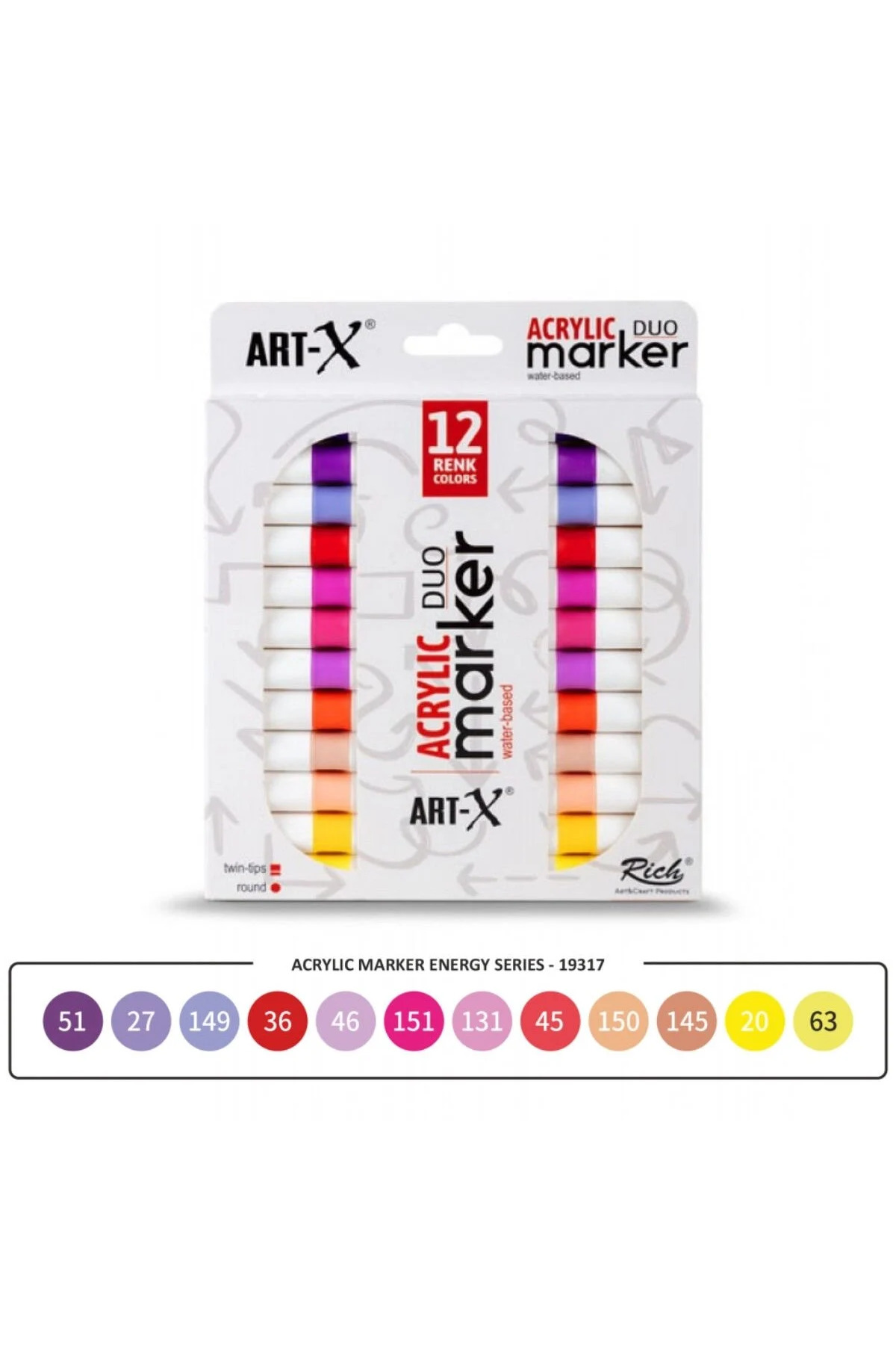 Art Tone ART-X Çift Uçlu Akrilik Marker Kalem Seti 12li Energy