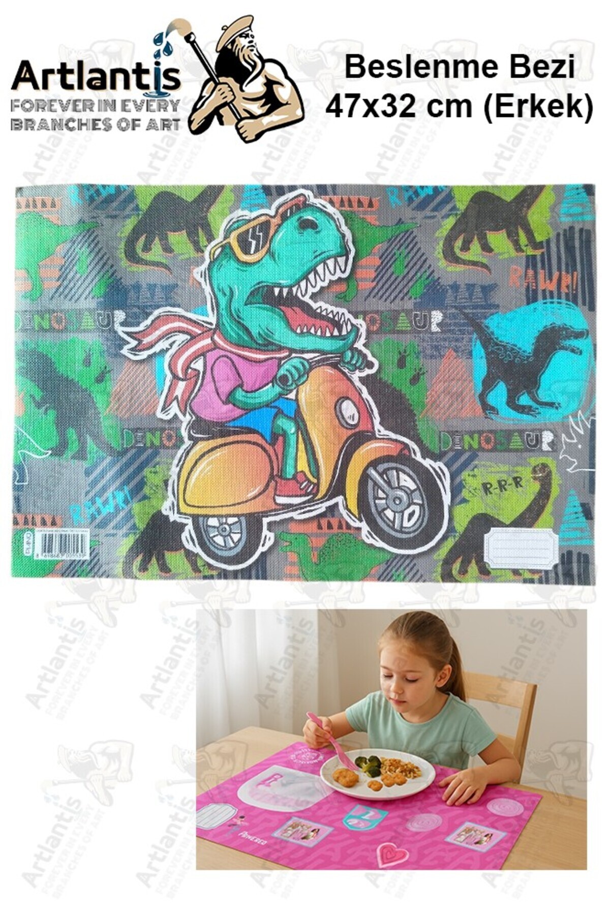 Artlantis Beslenme Bezi Erkek Modeli Yıkanabilir 32x47 cm 1 Adet Beslenme Örtüsü Okul Öncesi Kreş Anasınıfı İl