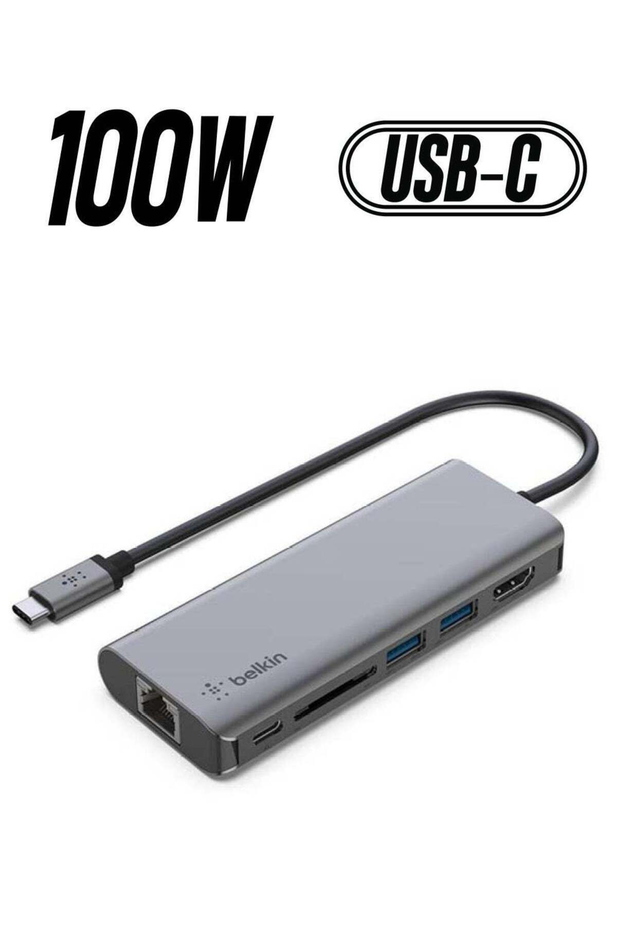 Belkin-موزع USB C، قاعدة محول متعدد المنافذ 6 في 1 مع منفذ HDMI بدقة 4K، وشحن USB-C 100 وات PD 1