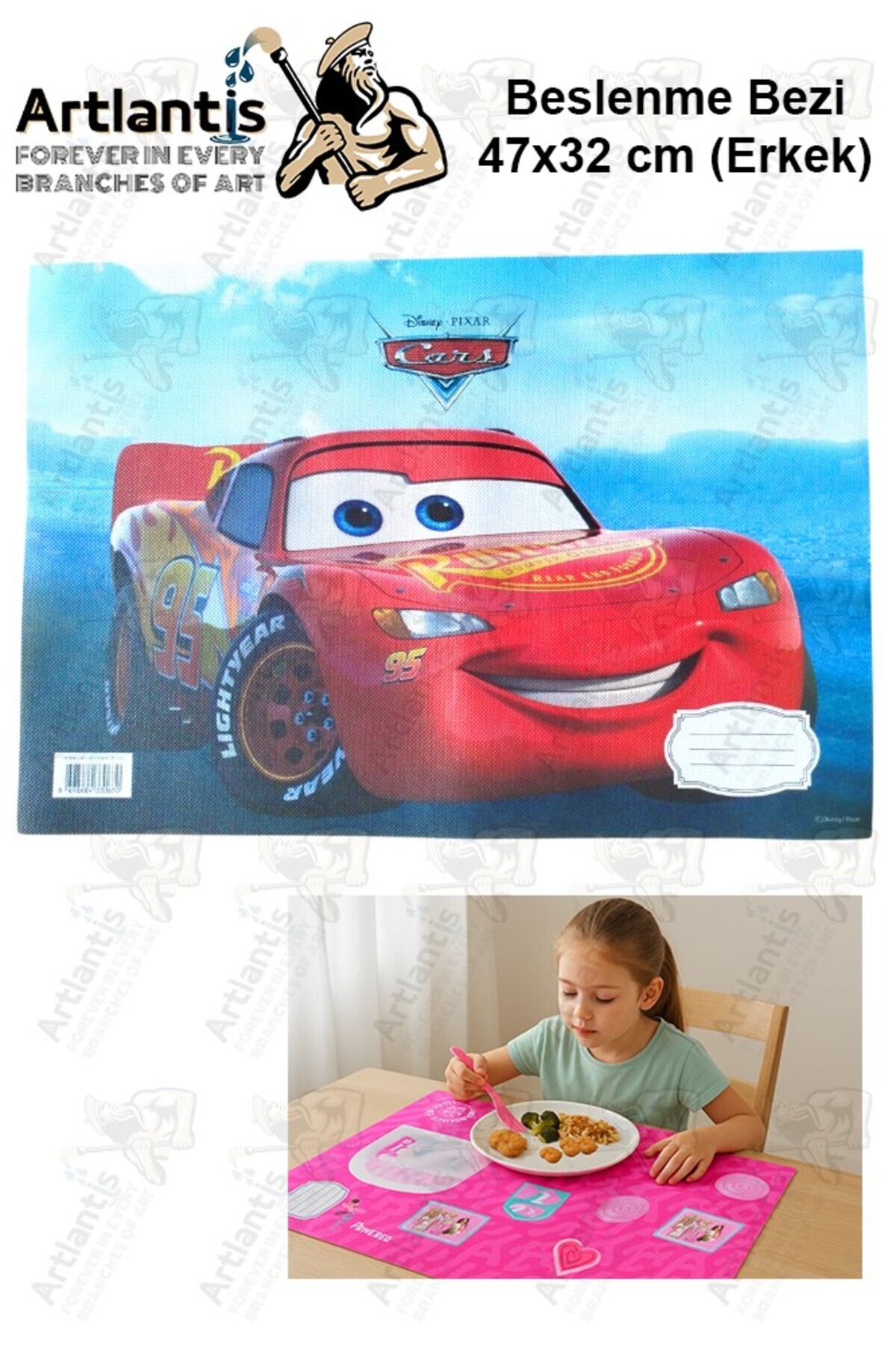 Artlantis Beslenme Bezi Erkek Modeli Yıkanabilir 32x47 cm 1 Adet Beslenme Örtüsü Okul Öncesi Kreş Anasınıfı İl