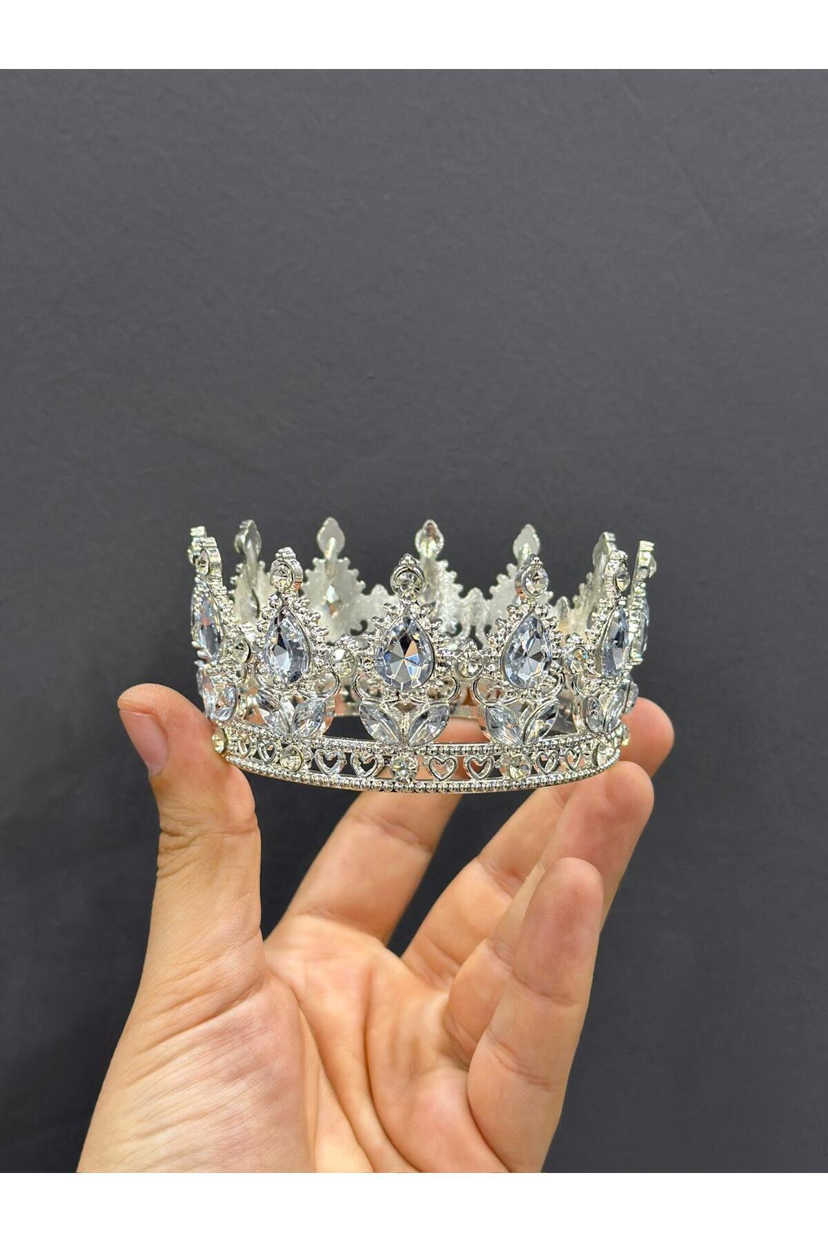 Adana Pasta Malzemeleri LÜX TAŞLI PASTA ÜSTÜ TAÇ CRW-2A-GÜMÜŞ 8.2 CM