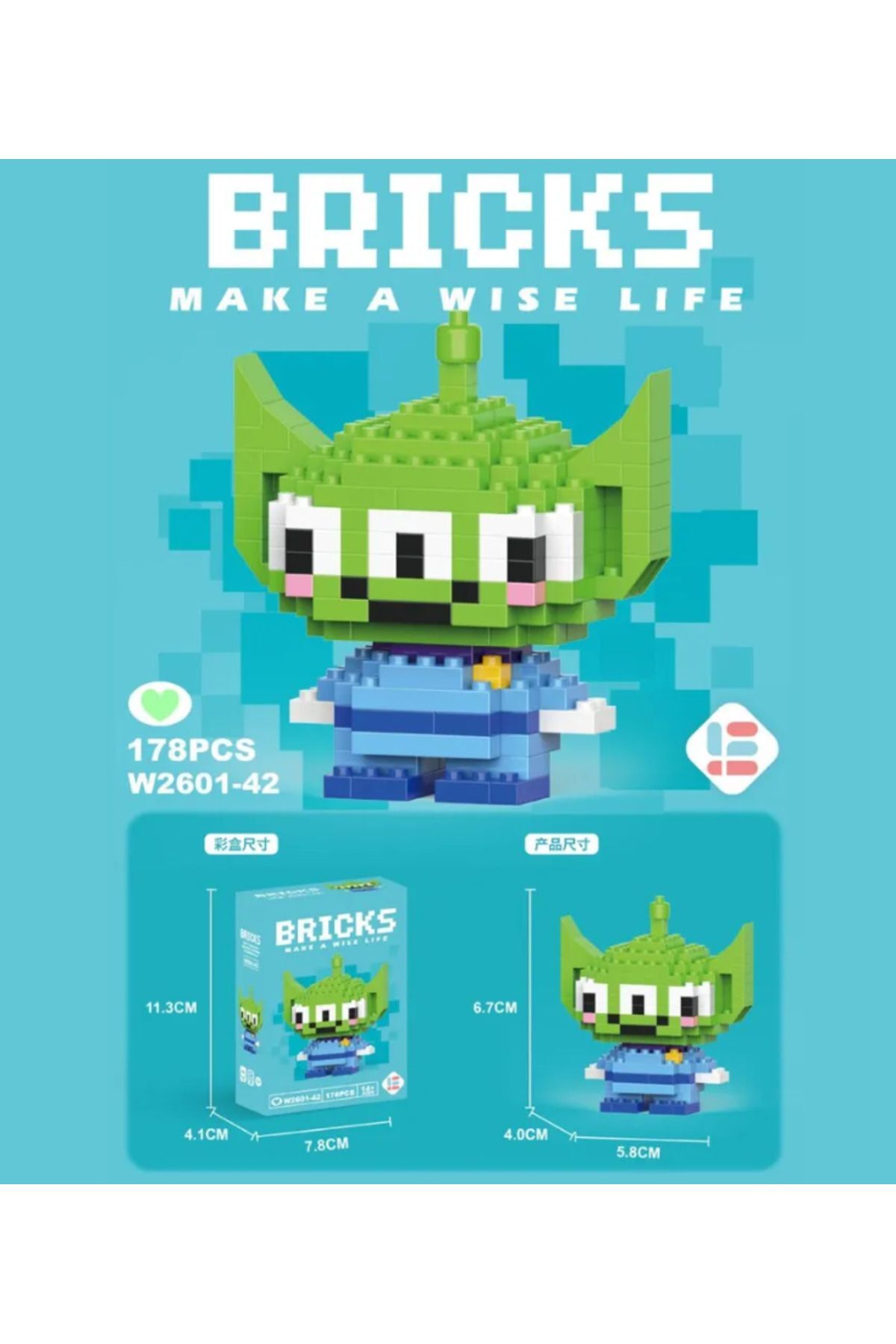 renkli outlet Bricks Alien Küçük Yeşil Adam Yap boz 3D Puzzle Mini