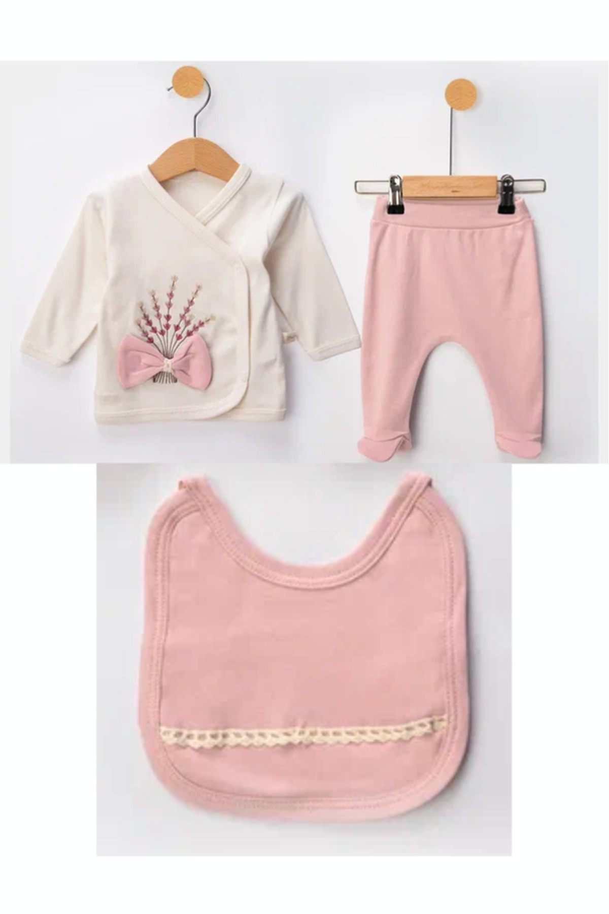 Bamoola for Babies Organik Kız Bebek Çiçek Desenli 5'li Tulum Hastane Çıkışı Yenidoğan Kıyafet Mama Önlüğü fotoğrafı 4 (önizleme)