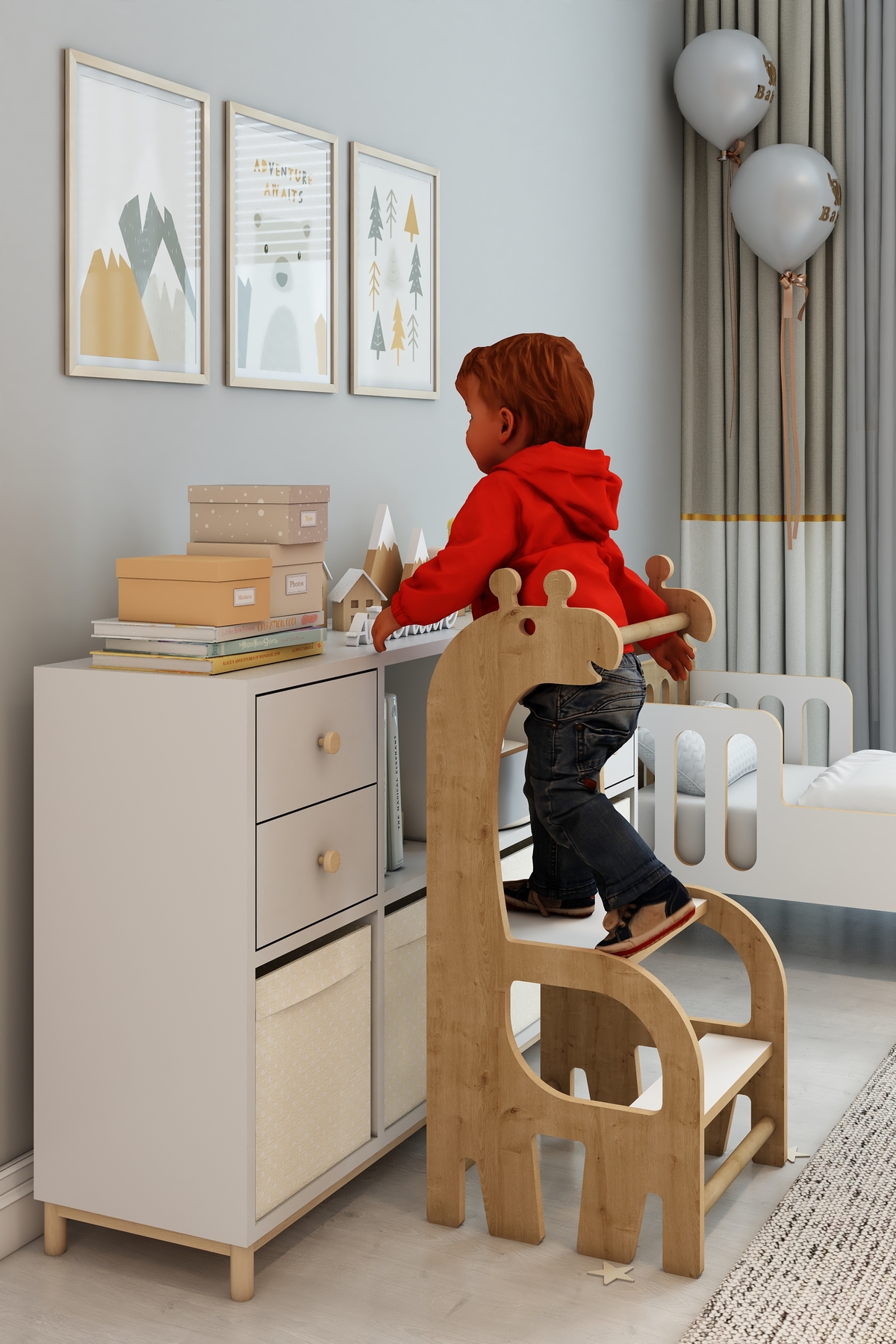 Jest Dekor Konsept Zürafa Montessori Ahşap Öğrenme Kulesi fotoğrafı 3 (önizleme)
