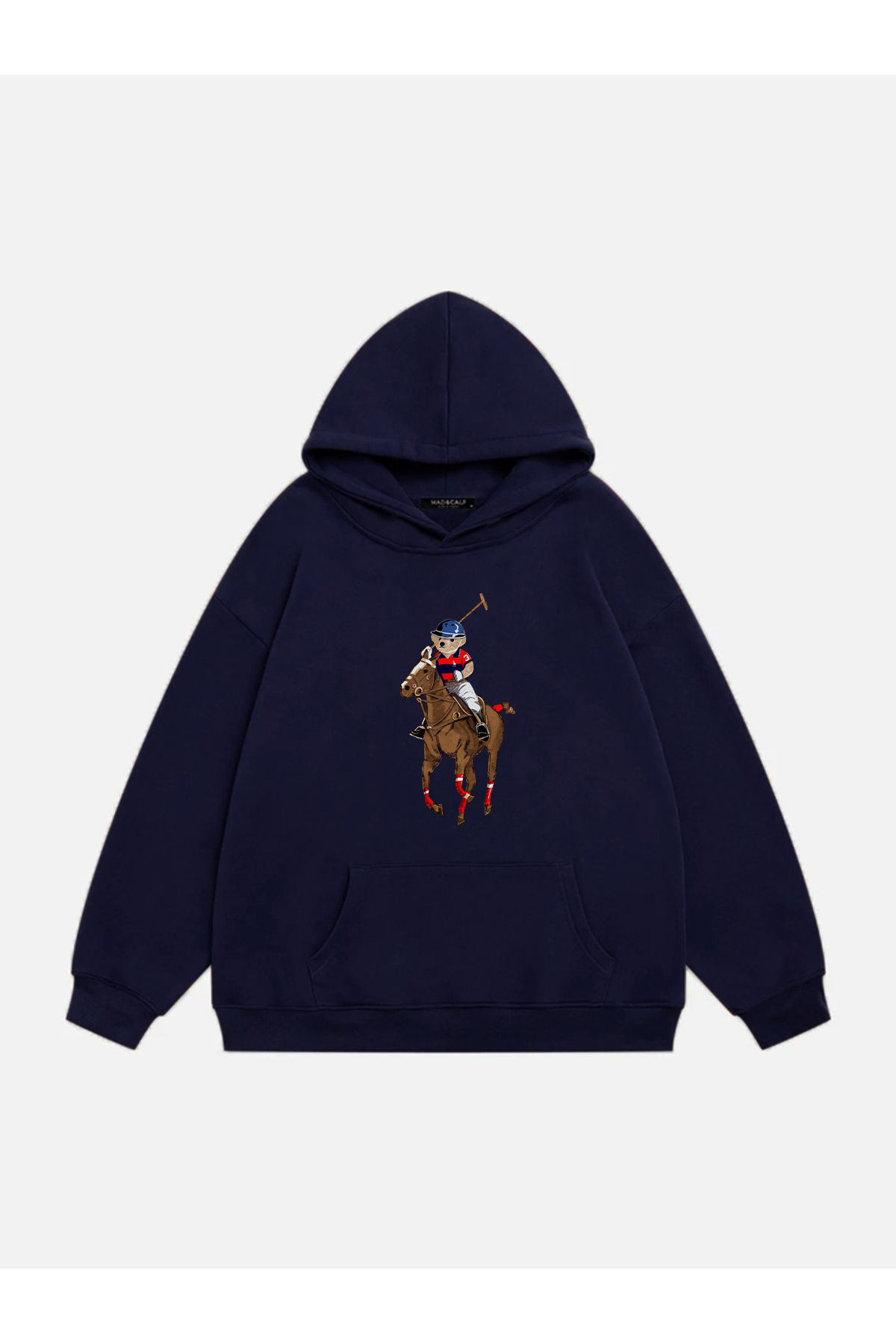 Mad&Calf Unisex Teddy Cowboy Printed Hooded Fleece Oversize Sweatshirt