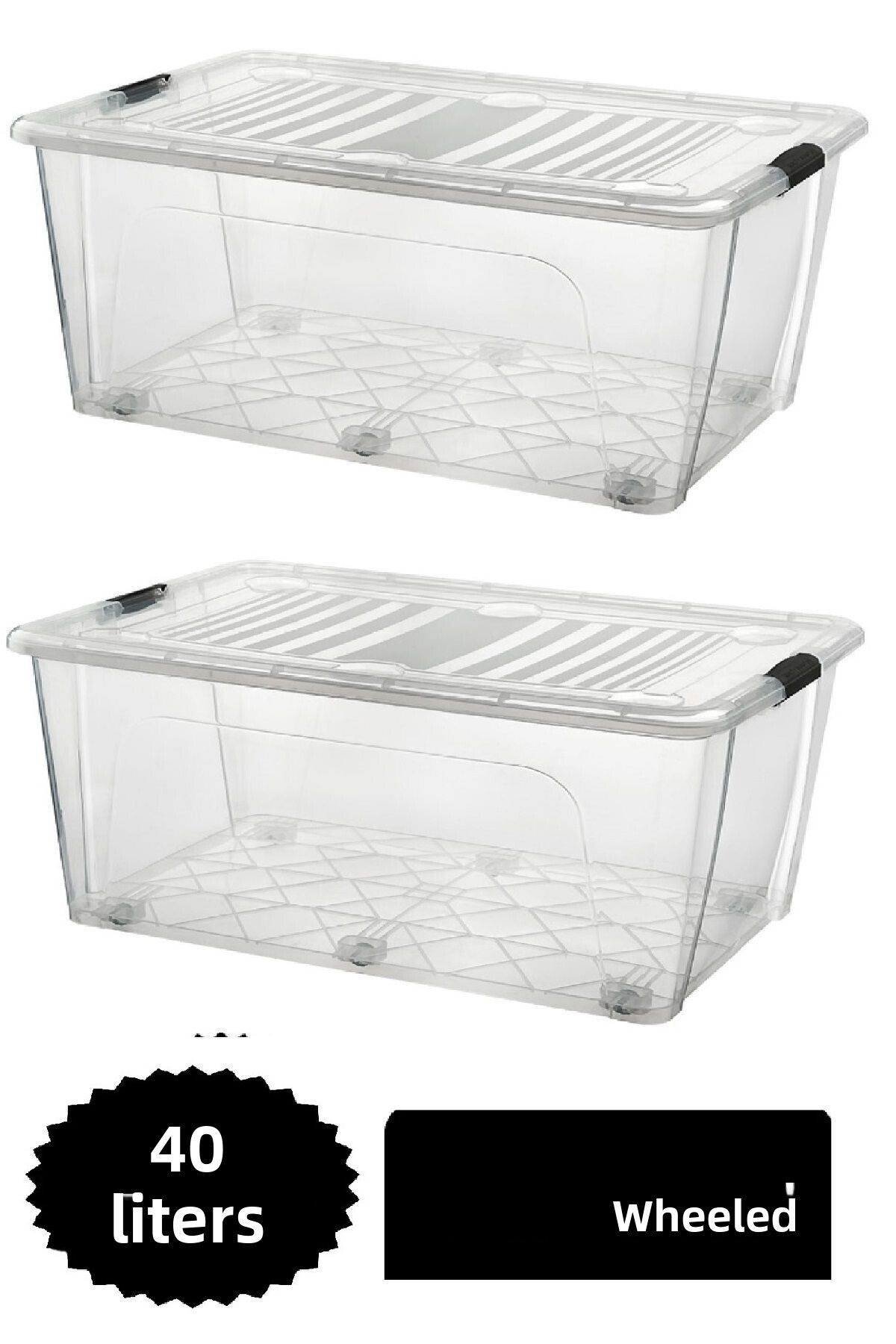 DEEMBRO-2Pcs 40 Lt Large Storage Box with Wheels Rolling Storage Container 39.1 X 57 X 22.7 cm 4
