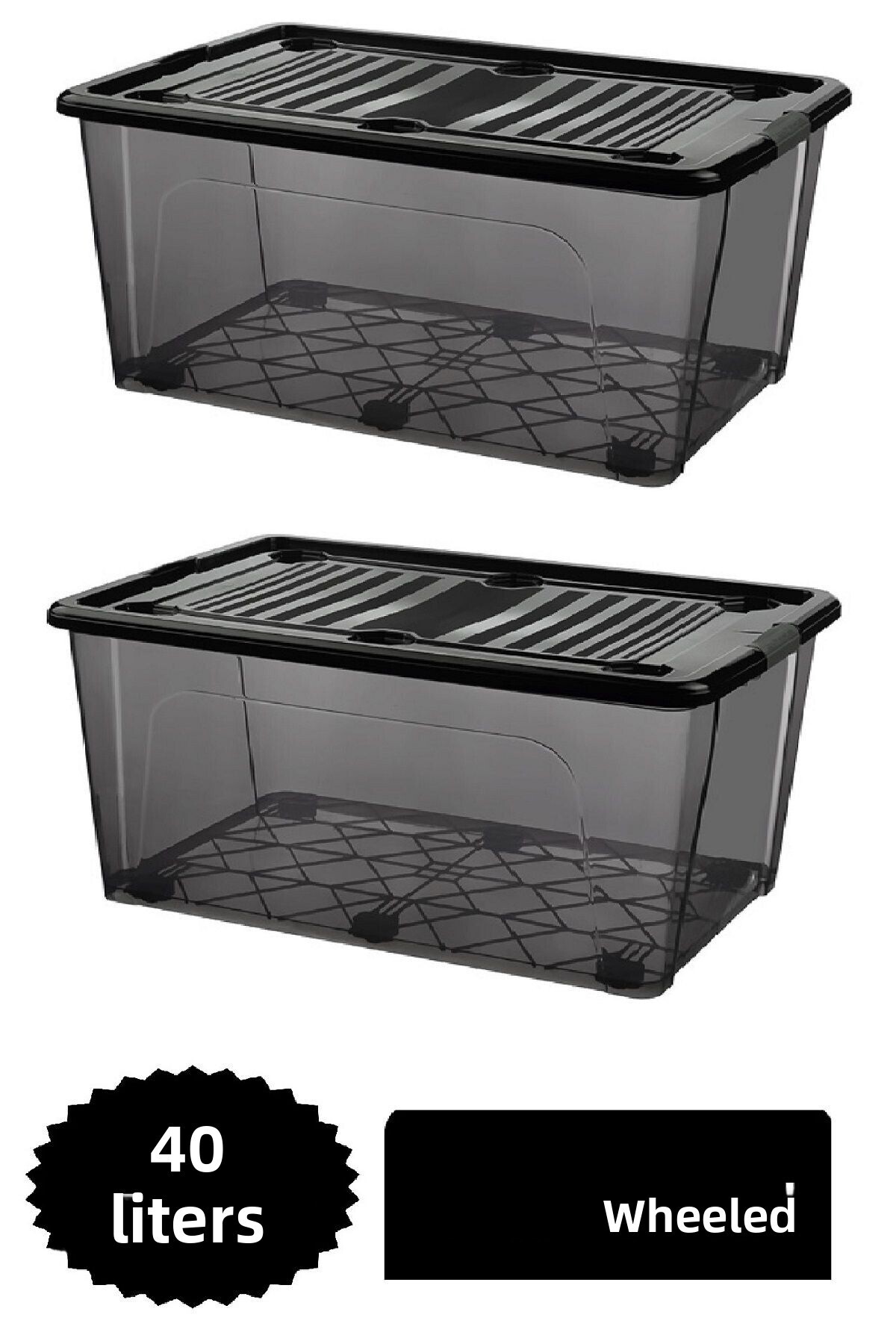DEEMBRO-2Pcs 40 Lt Large Storage Box with Wheels Rolling Storage Container 39.1 X 57 X 22.7 cm 4