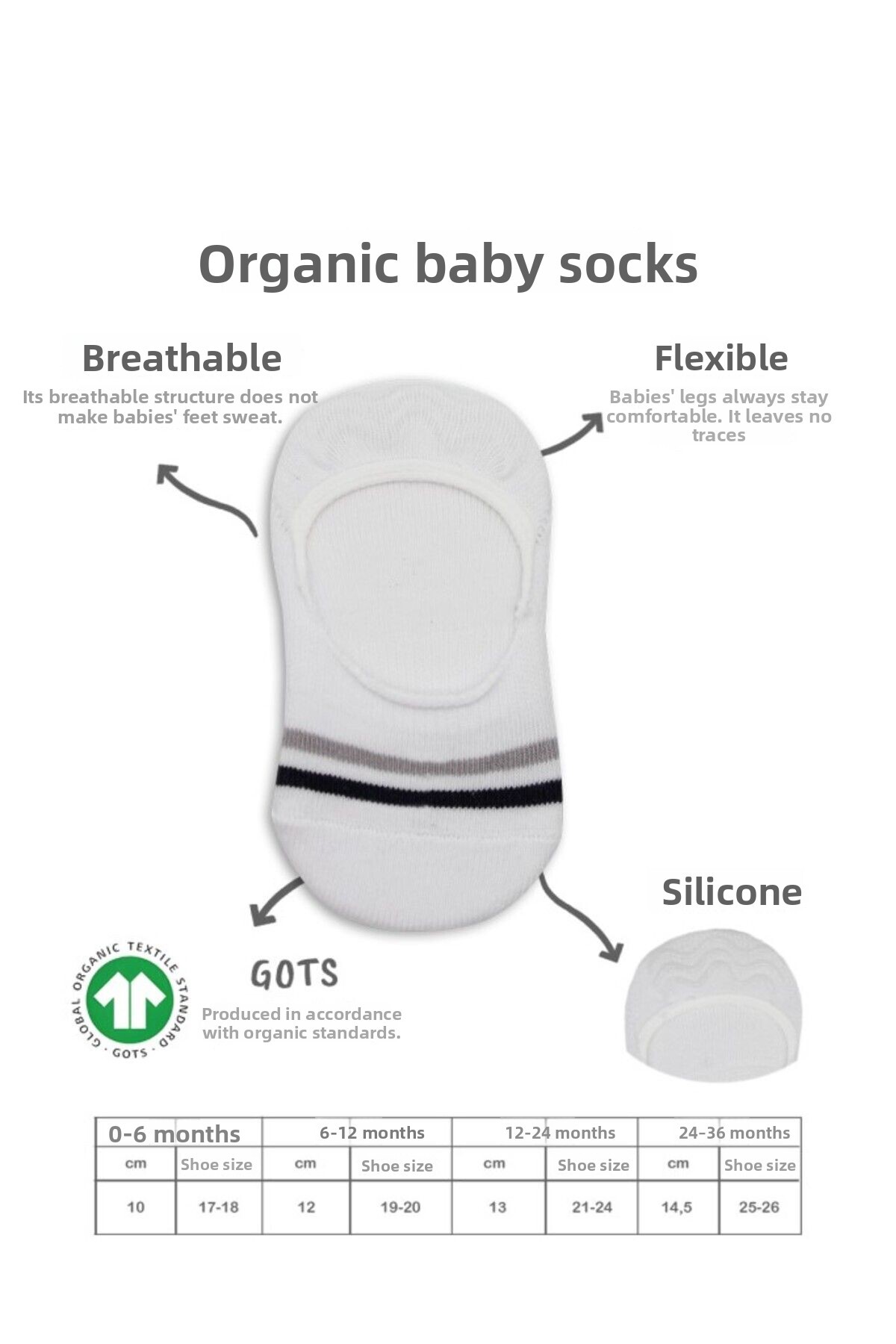 نیسِی‌ورلد بیستایل جوراب حلقه‌ای بالرینا دو تکه از پنبه شانه شده، سیلیکونی، مدل ۳۰۱۰۲، خاکستری و سفید